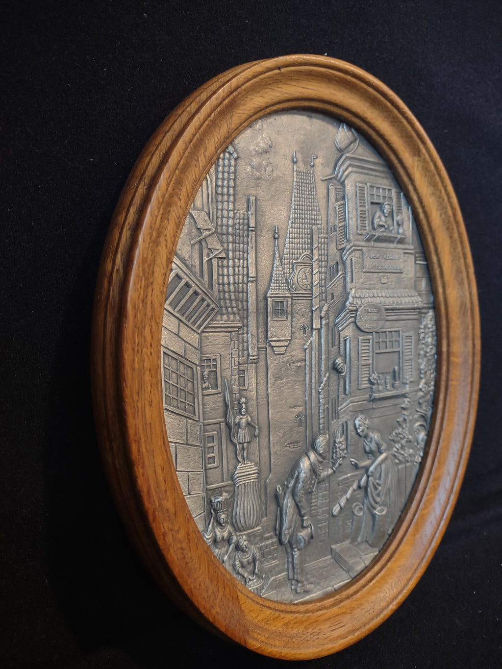 Vintage 3-D Scene German Town Frieling Zinn Pewter Wood Picture (lot 2658c)