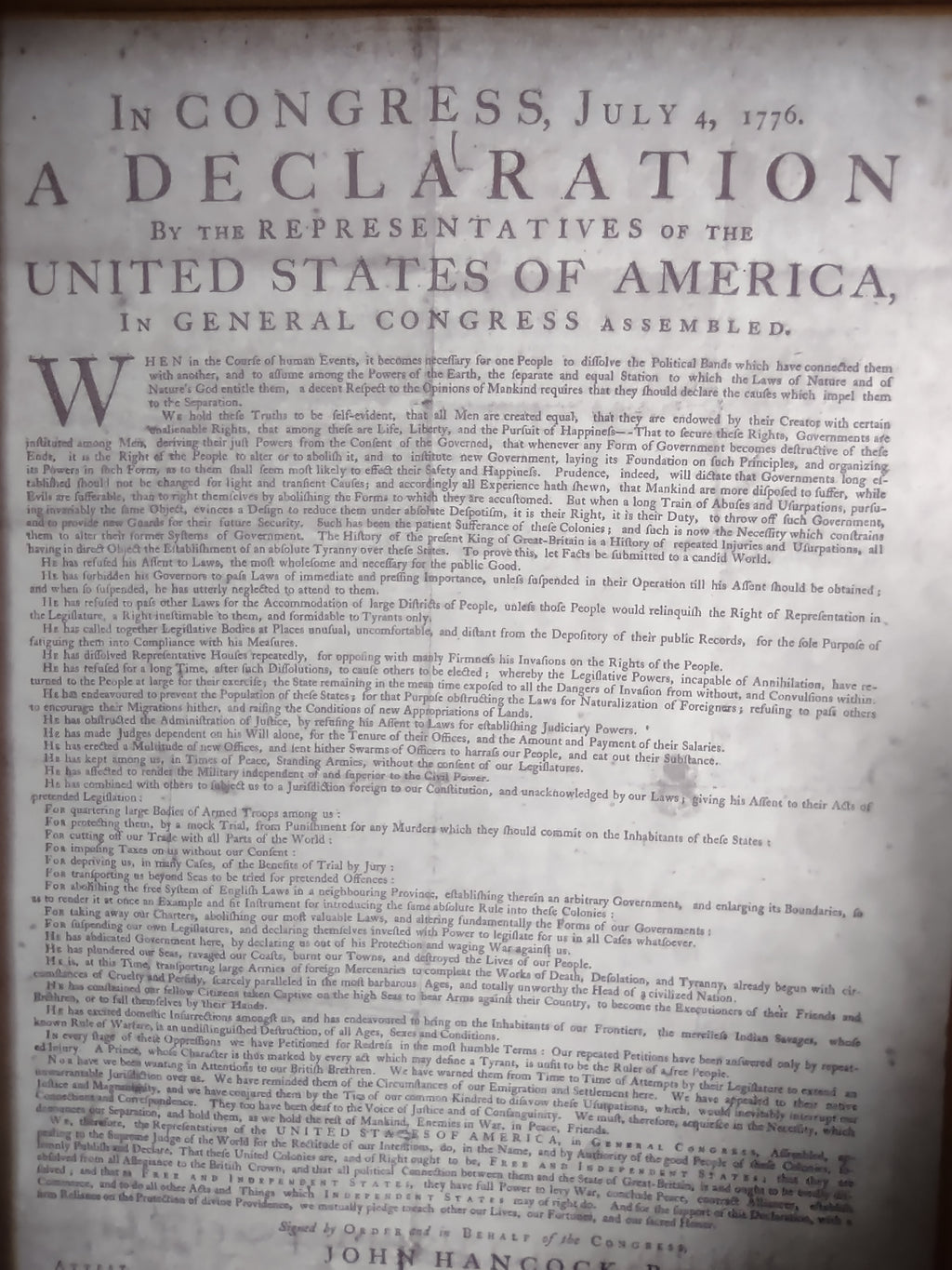 Framed Declaration by the Representatives of the USA 12" x 9-12" (lot 2785c )