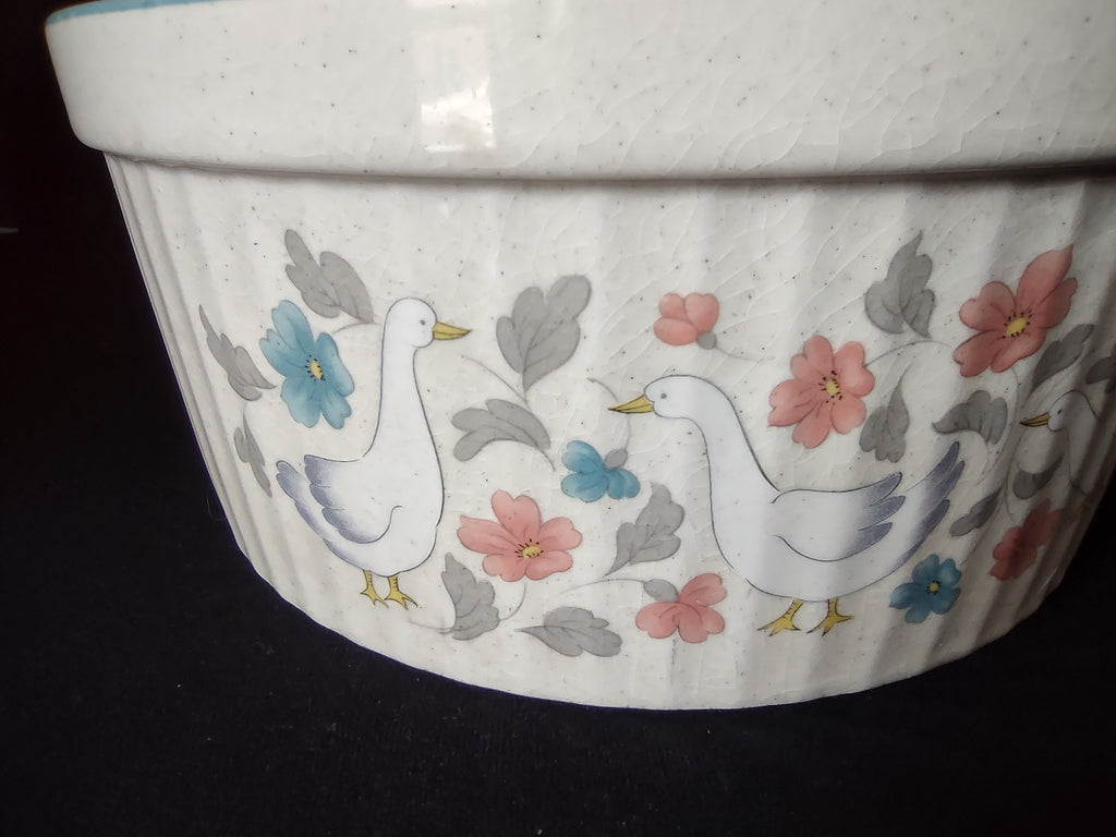 Vintage Country Classics Souffle Dish Geese Goose Duck Bowl CRAZING (lot 2803c)