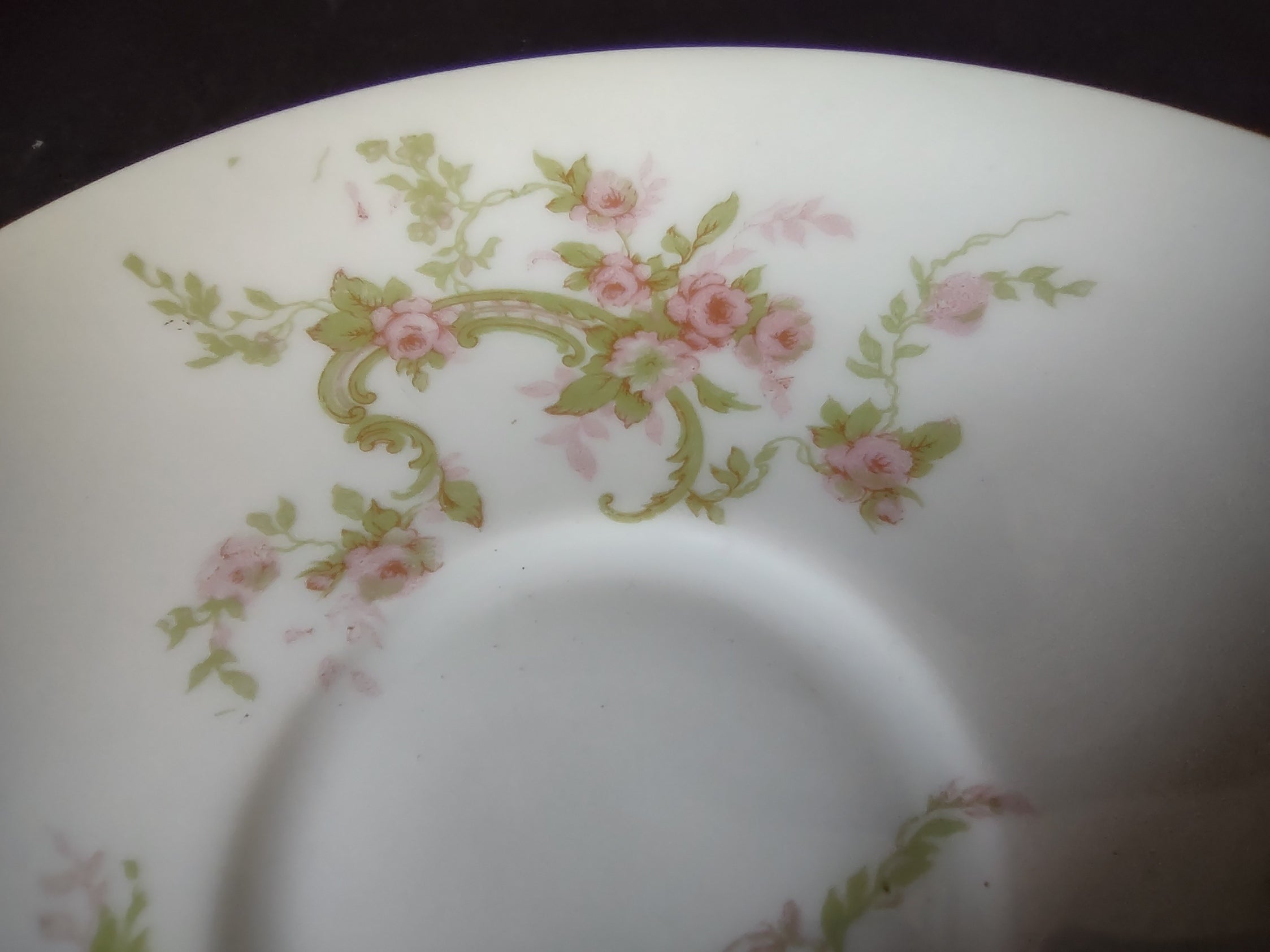 Haviland Limoges Saucer ONLY Pink Rose Green Ribbon (lot 894)