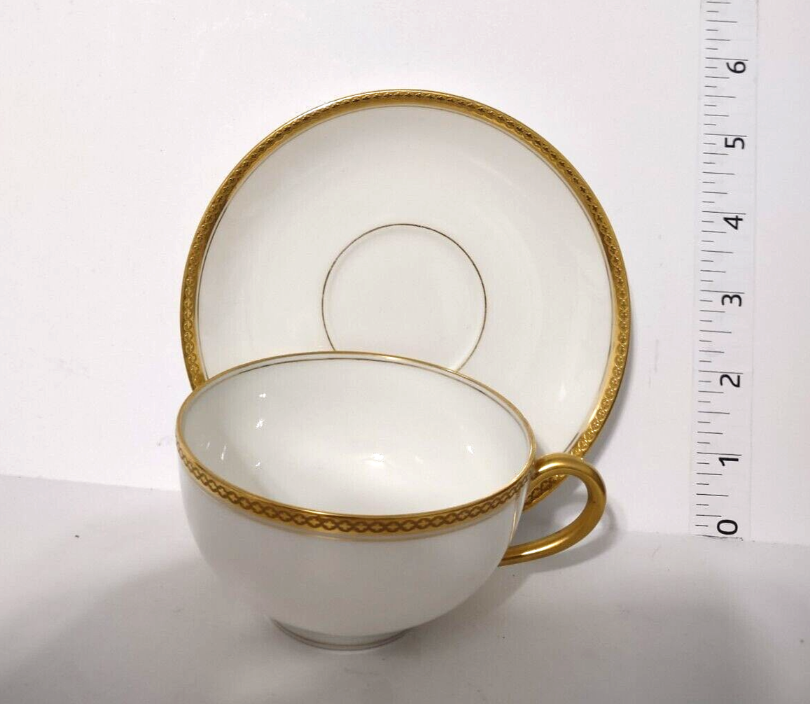 087 Haviland Limoges France Cup and Saucer White & Gold Trim Wellesley S 112