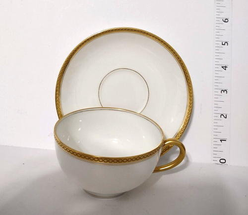 087 Haviland Limoges France Cup and Saucer White & Gold Trim Wellesley S 112