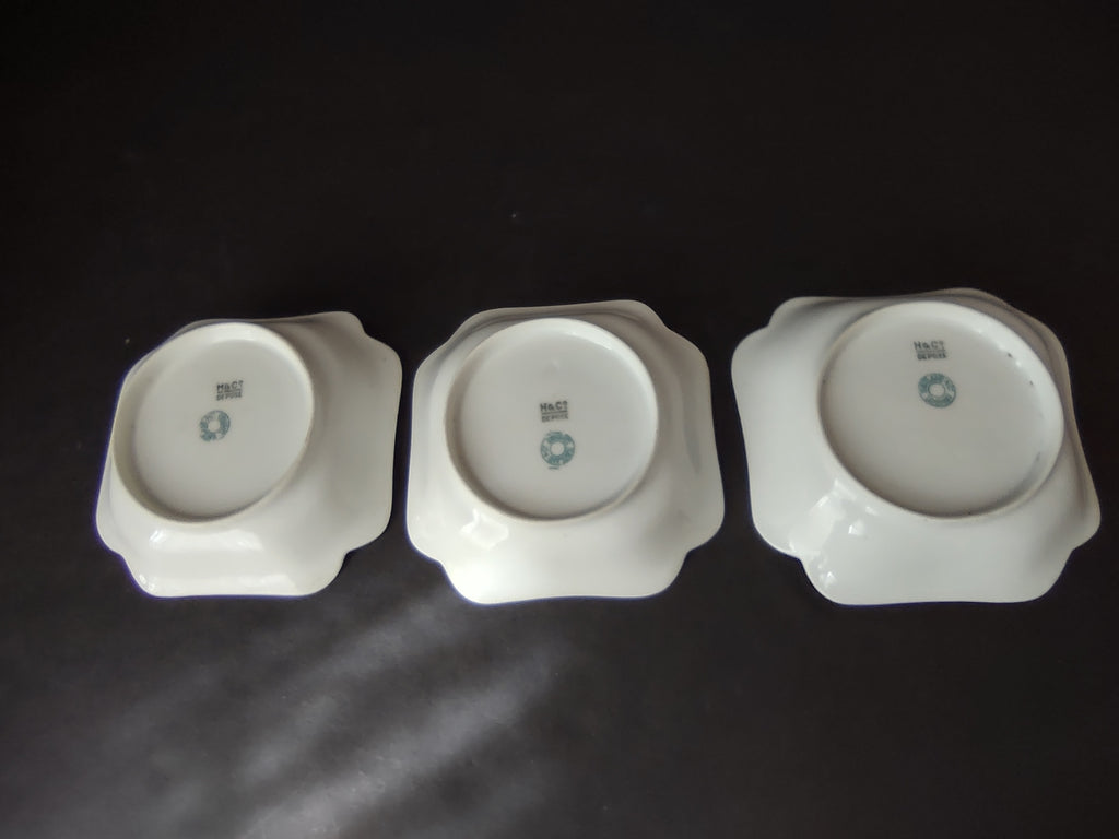 Depose Haviland Limoges Pink Brown Cornflower 3 x Square Small Dish (lot 966)