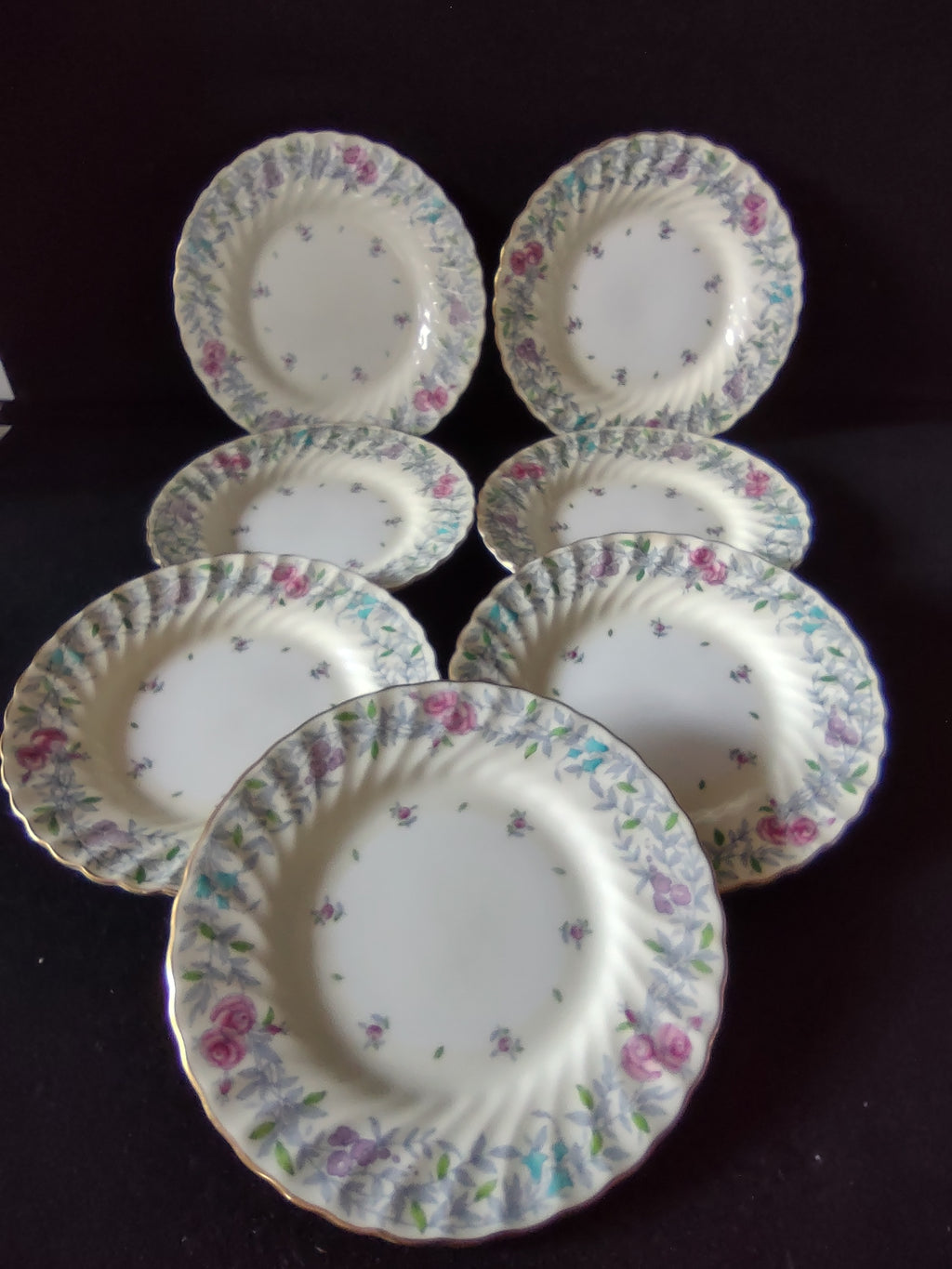 Vintage Minton Printemps Bread Butter Plate Bone China Floral Gold x 7 (Lot 5473