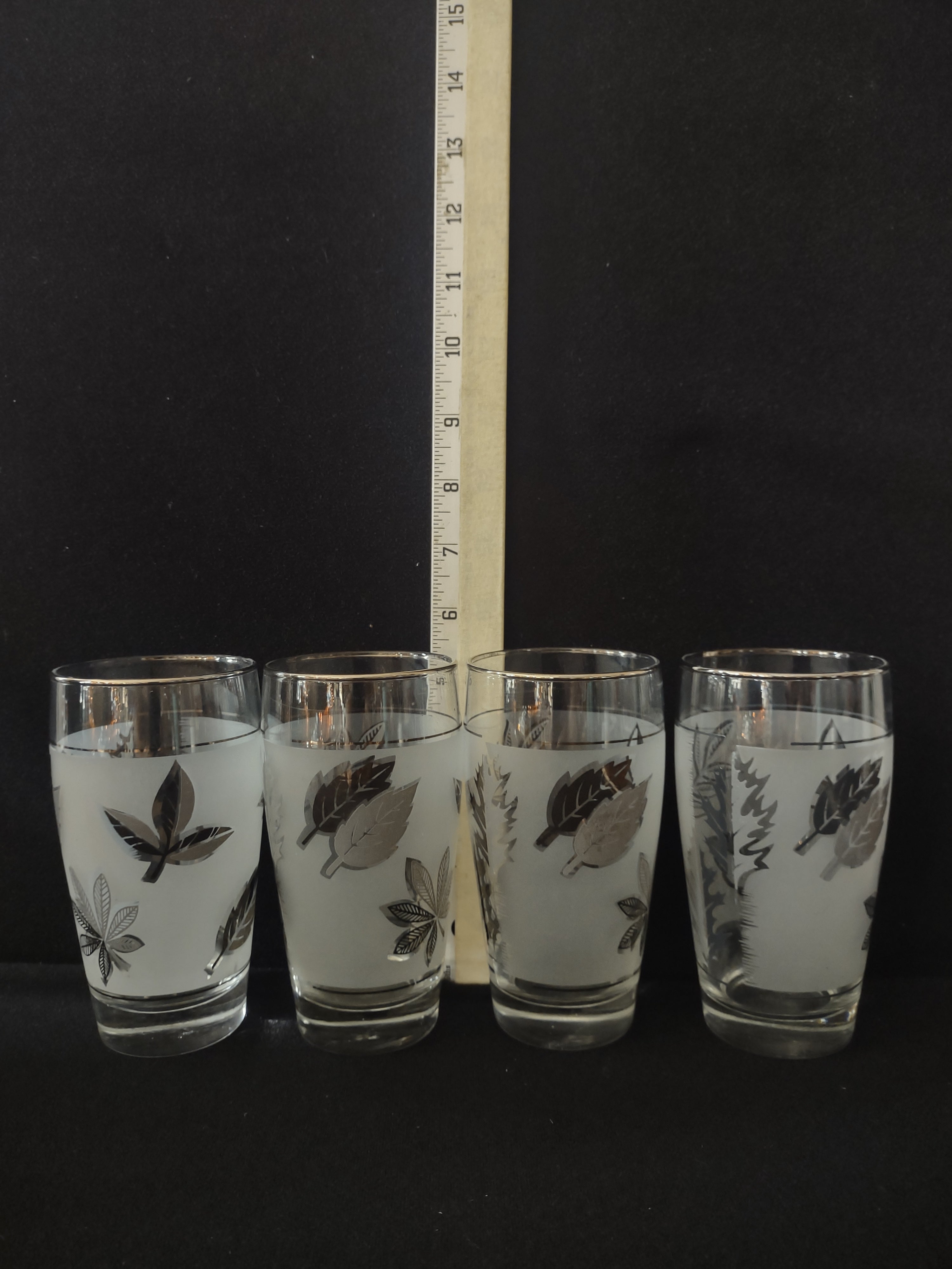 Vintage Libbey Silver Leaf Foliage Frosted Drinking Glasses X 4 (Lot 3233)