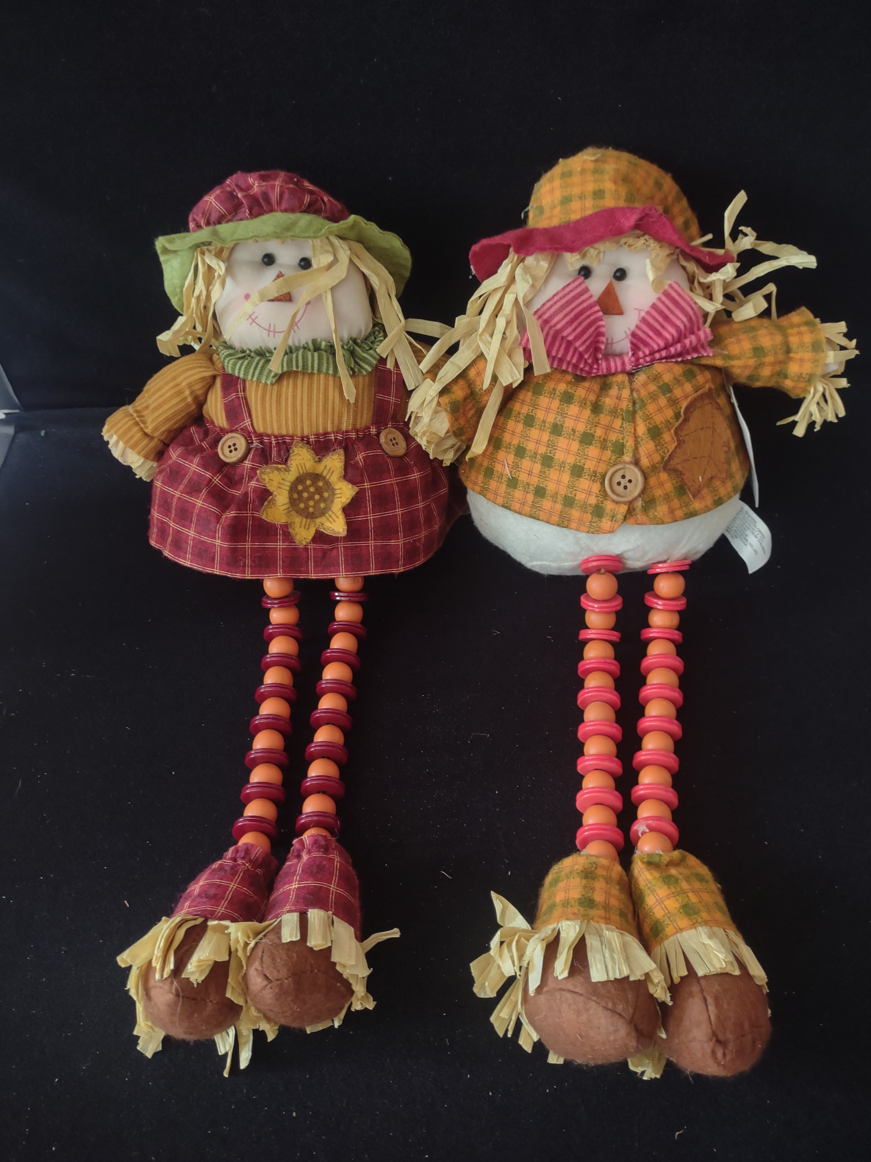 Vintage Thanksgiving/Halloween/Fall Seated Scarecrows Set Of Two (Lot 3375)