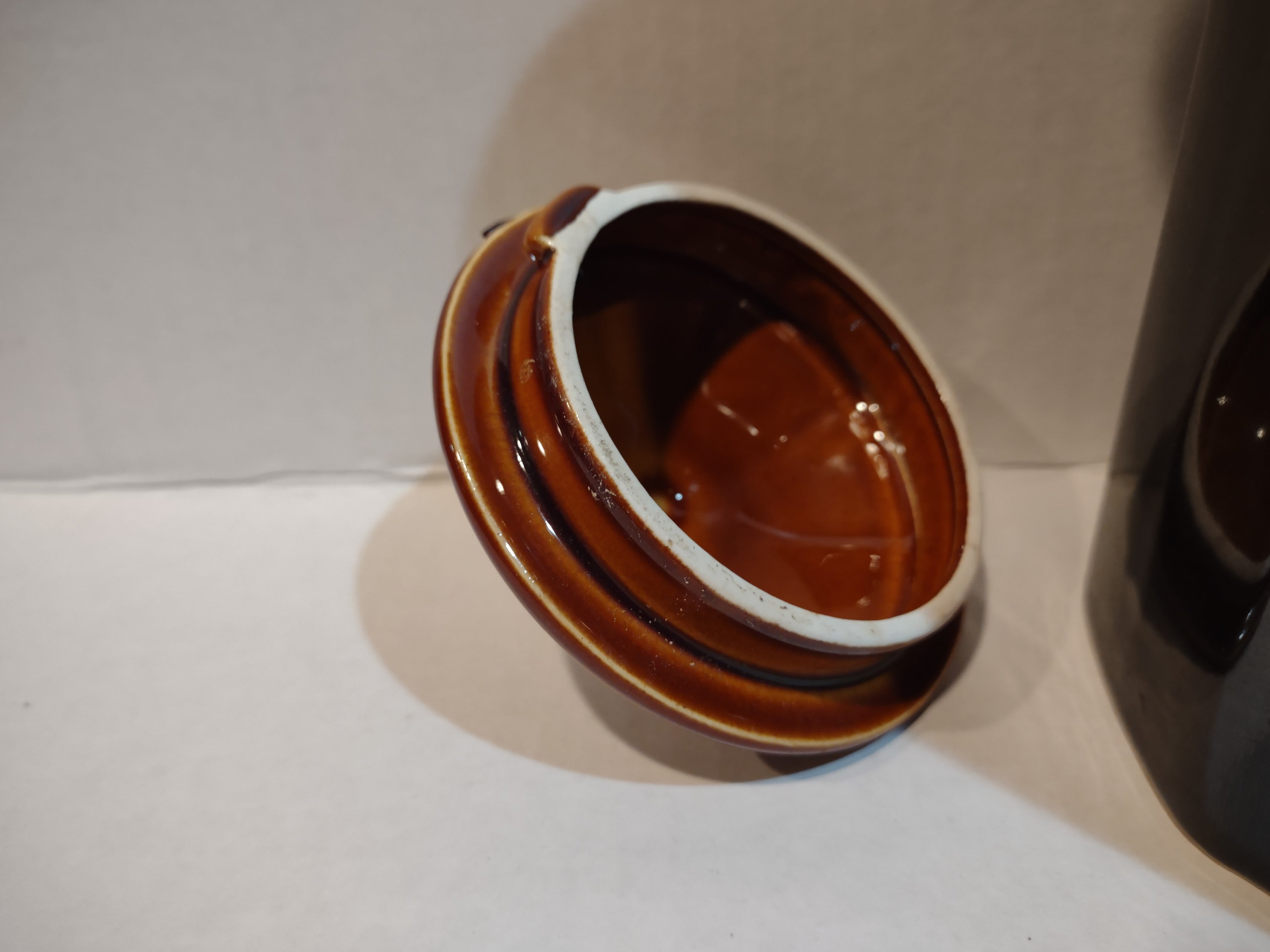 Vintage MCM Ironstone Amber Octagon Pitcher Brown Cabin Rustic USA (lot 5011)