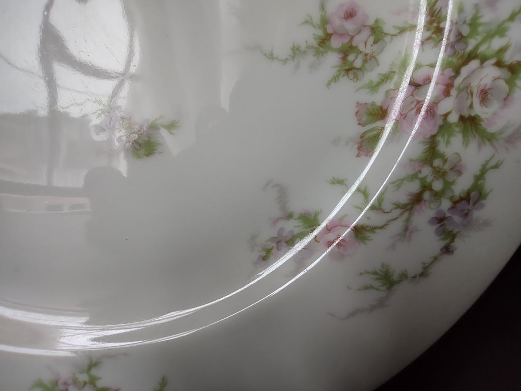 Haviland Limoges Dinner Plate 9-3/4" Pink White Cabbage Rose Moss (lot 909)