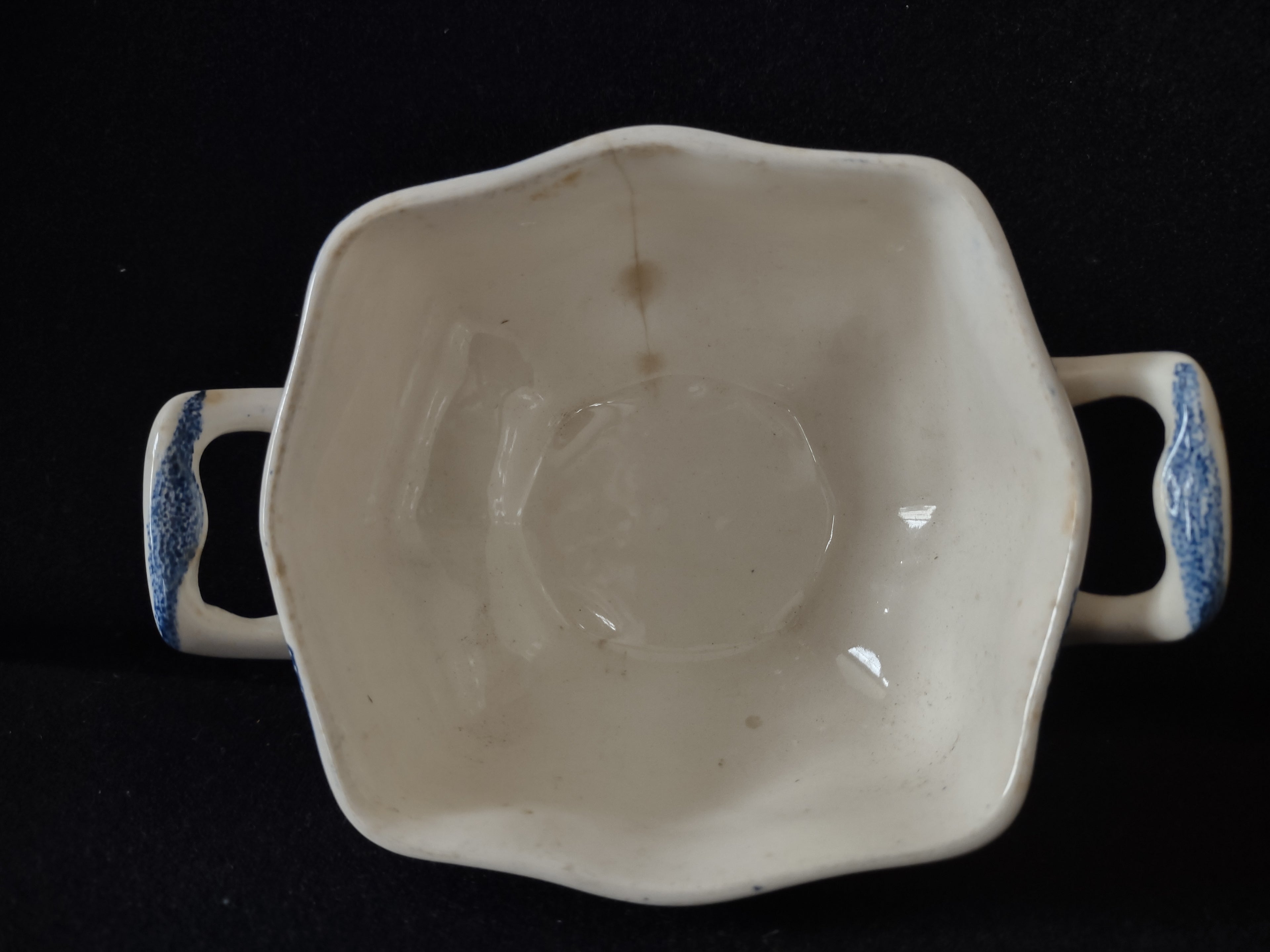 Vintage Blue White English Castle Ironstone IMPERFECT Sugar Bowl (lot 5821)