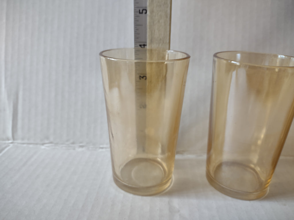 Vintage Carnival Glass Amber Small 4" Drinking Glass x 4 (lot 5167)