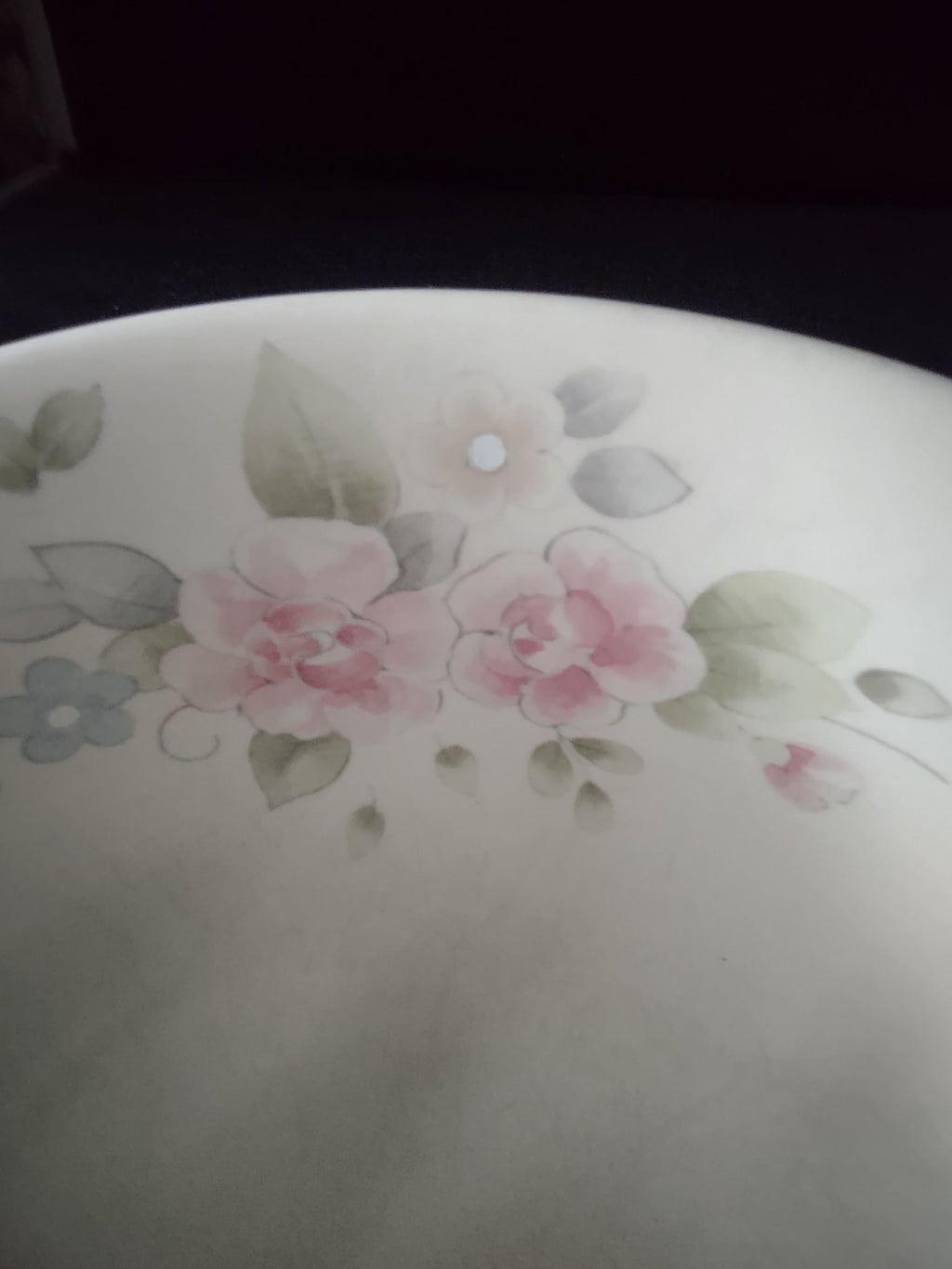 Vintage Pfaltzgraff Tea Rose Serving Bowl Pink & Blue Floral Cream [6399]