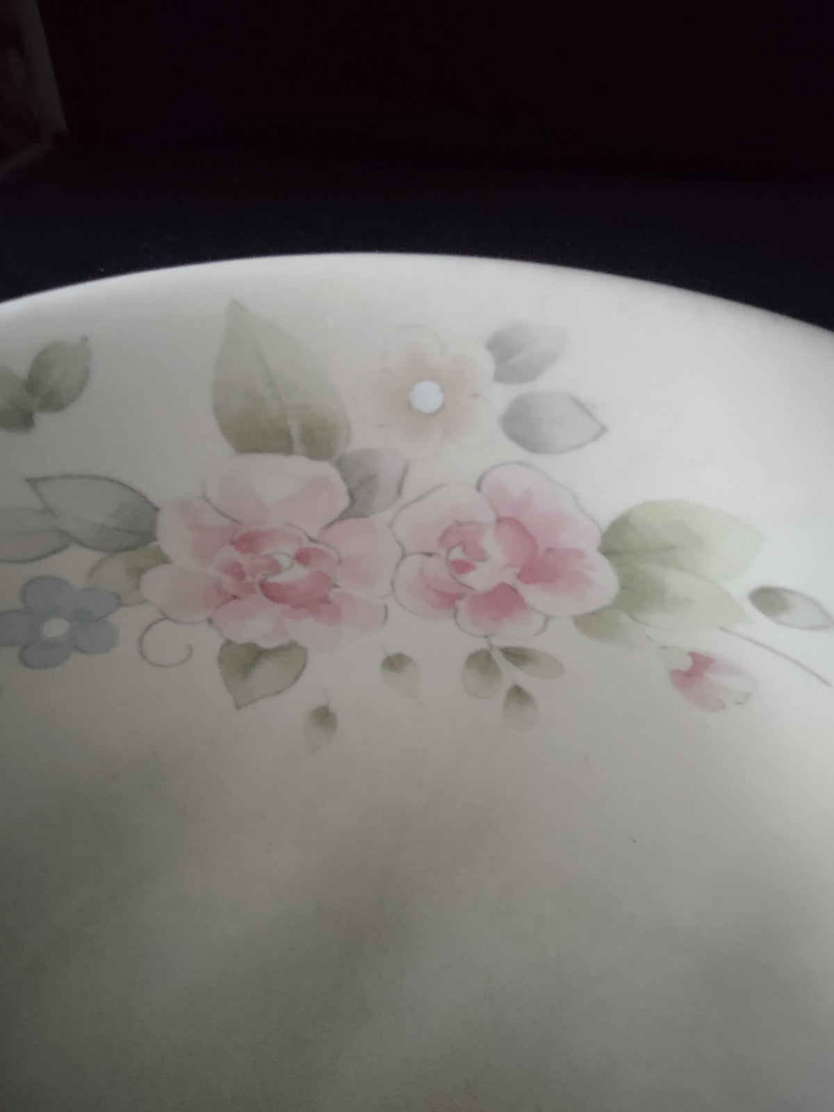 Vintage Pfaltzgraff Tea Rose Serving Bowl Pink & Blue Floral Cream [6399]