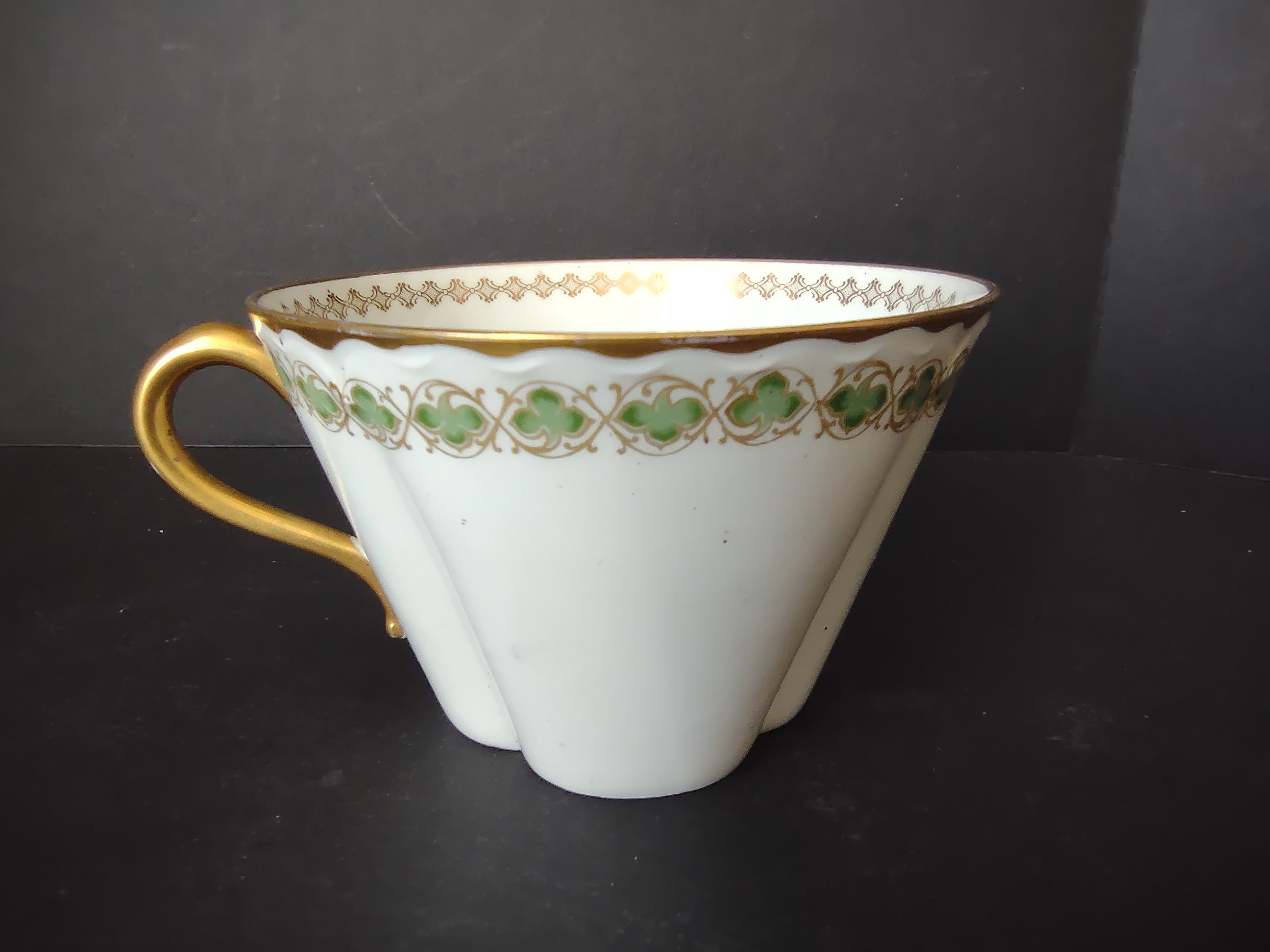 Haviland France Limoges Shamrock Cup ONLY White Green Gold (lot 1111)