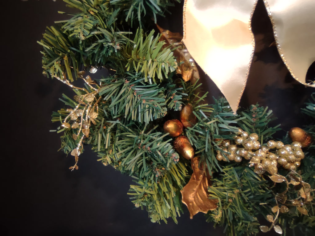 Christmas Artificial Green Wreath Martha Stewart 16" Golden Bow (lot 2727c )