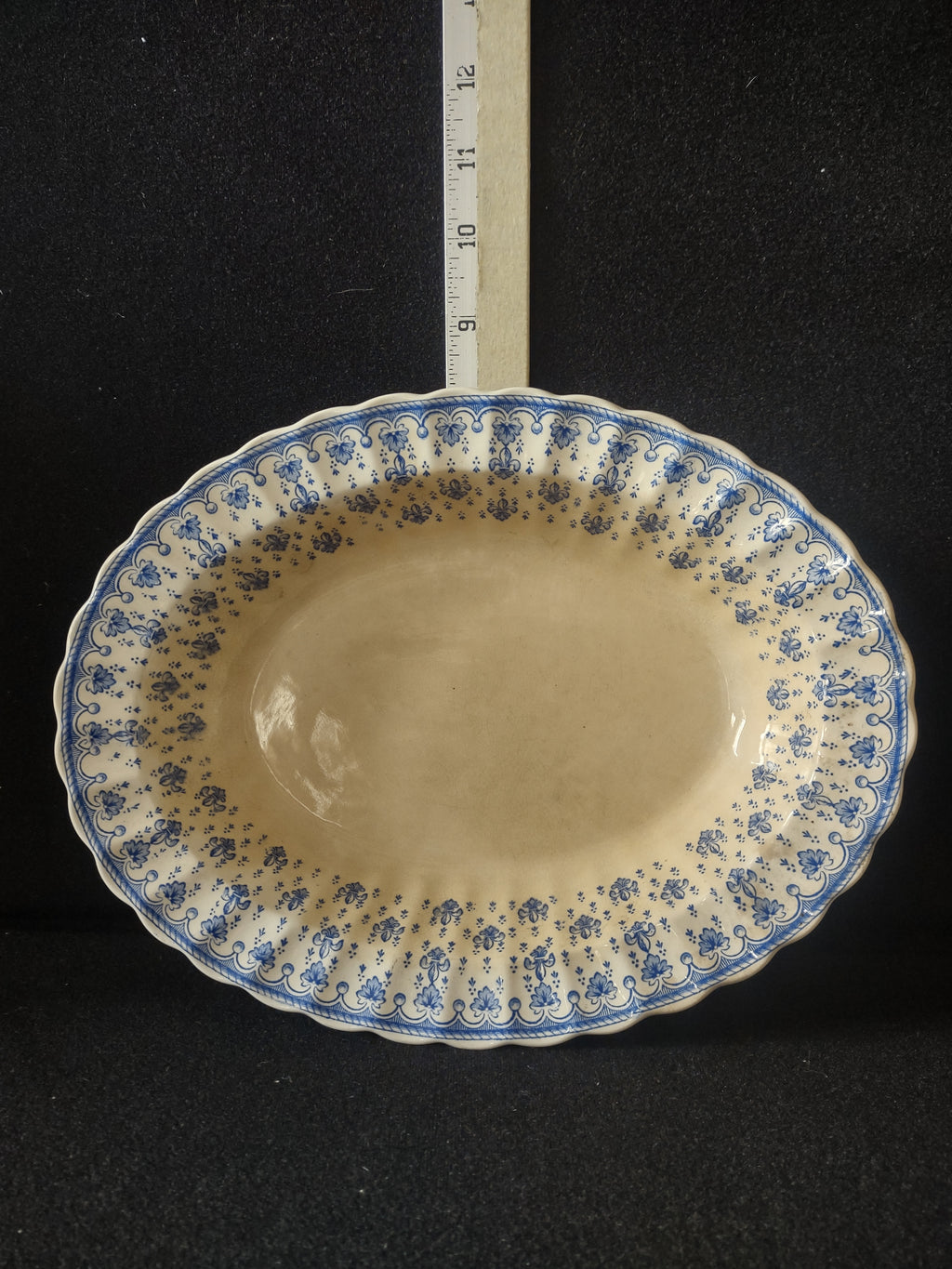 Vintage Spode Oval Serving Bowl Earthenware Blue White Fleur-De-Lis (Lot 5756)