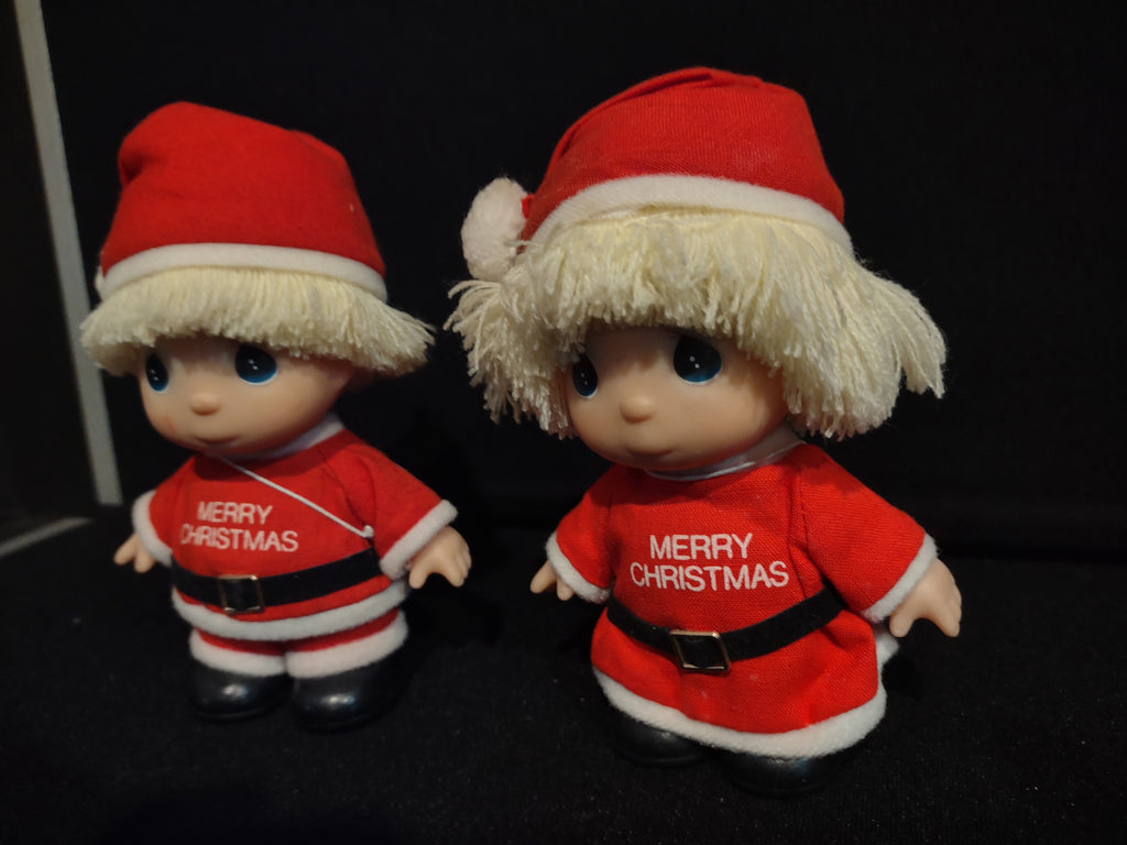 Vintage Christmas Precious Moments Hi Babies Santa Boy and Girl (lot 2446)