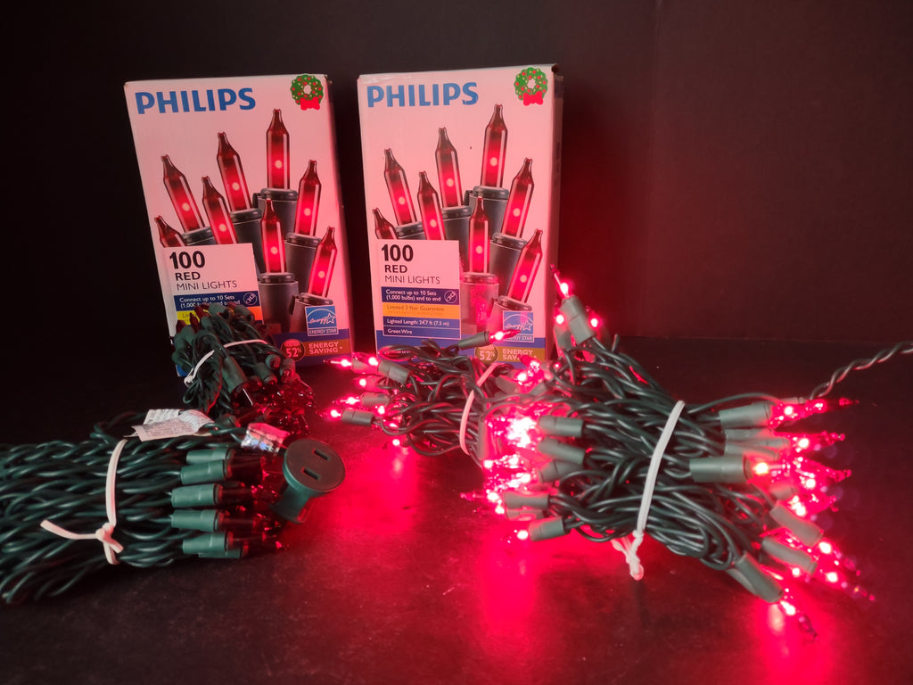 Red Christmas Mini Lights 100 x 4 Green Wire Strings (lot 3424)