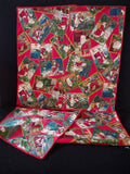 Christmas Red Santa 13x17 Reversible Placemats 16x16 Napkins Set Of 2 (Lot 4571)