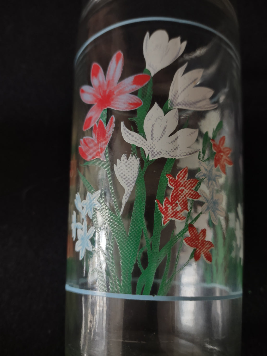 Vintage Anchor Hocking 6" Juice Glass Tumbler x 3 Spring Flower (Lot 5120)