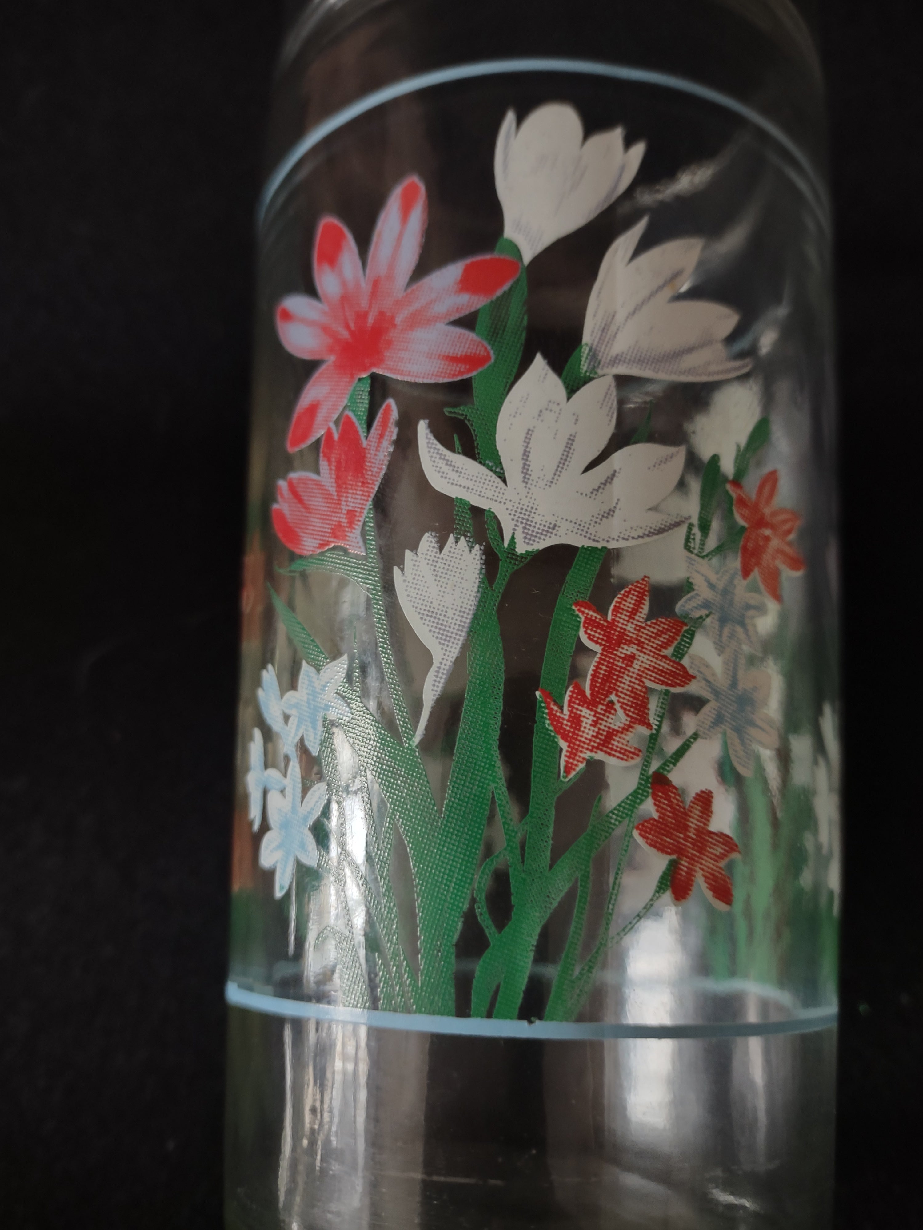 Vintage Anchor Hocking 6" Juice Glass Tumbler x 3 Spring Flower (Lot 5120)