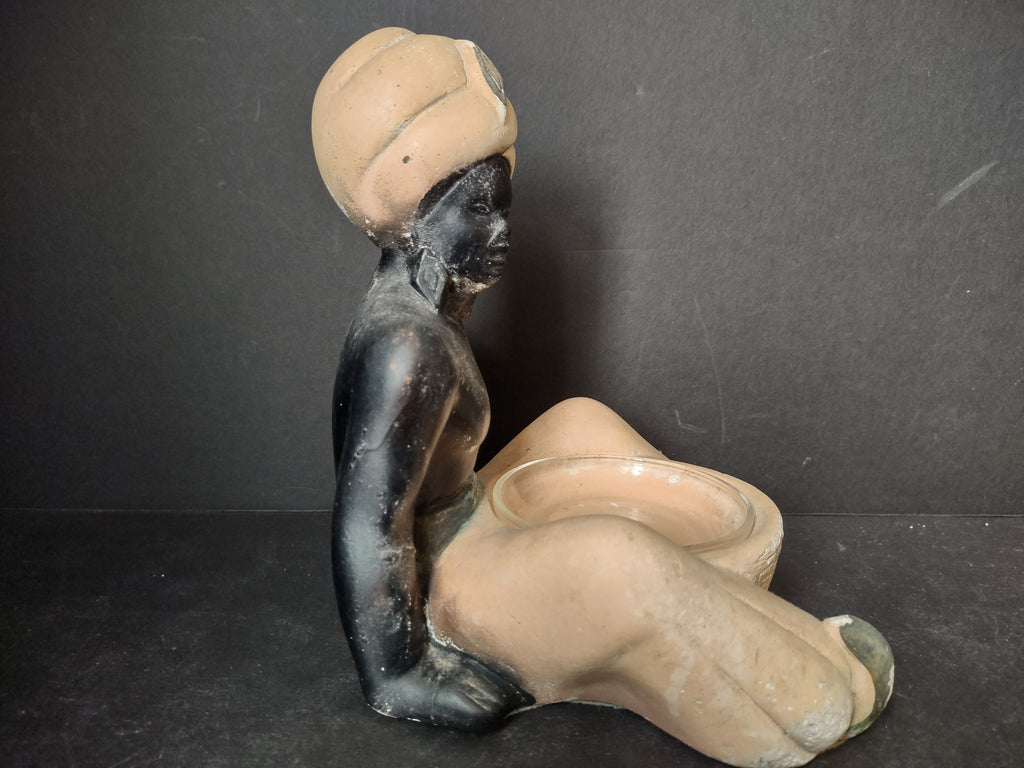 Vintage Nubian Blakamoor Ashtray MCM Chalkware Figurine IMPERFECT (lot 2651j)