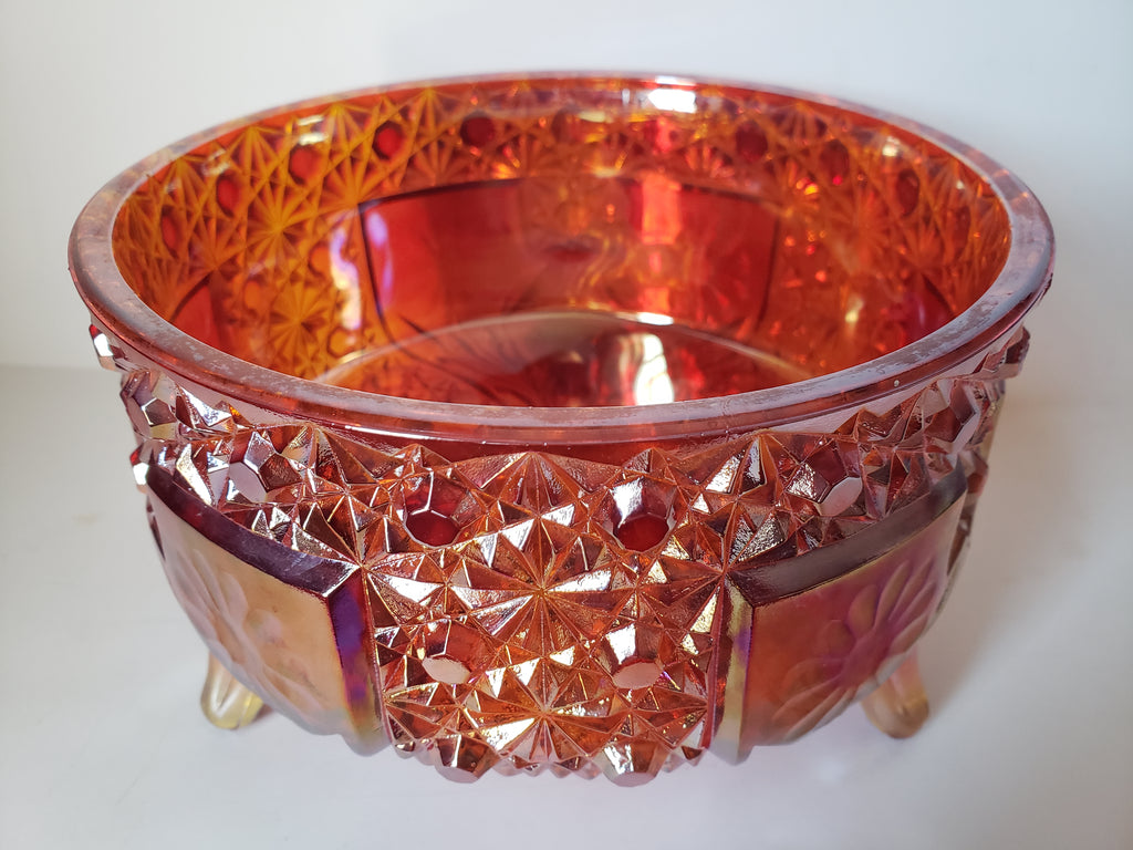 Vintage Marigold Iridescent Footed Bowl Carnival Glass (lot 2216)