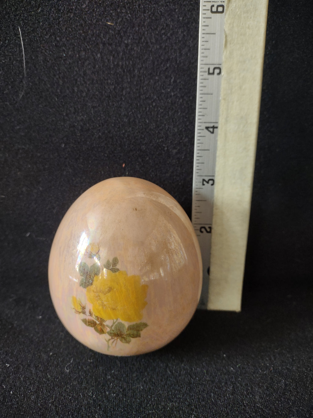 Vintage Hand Painted Ceramic Easter Egg Yellow Rose 3" tall (Lot5067)