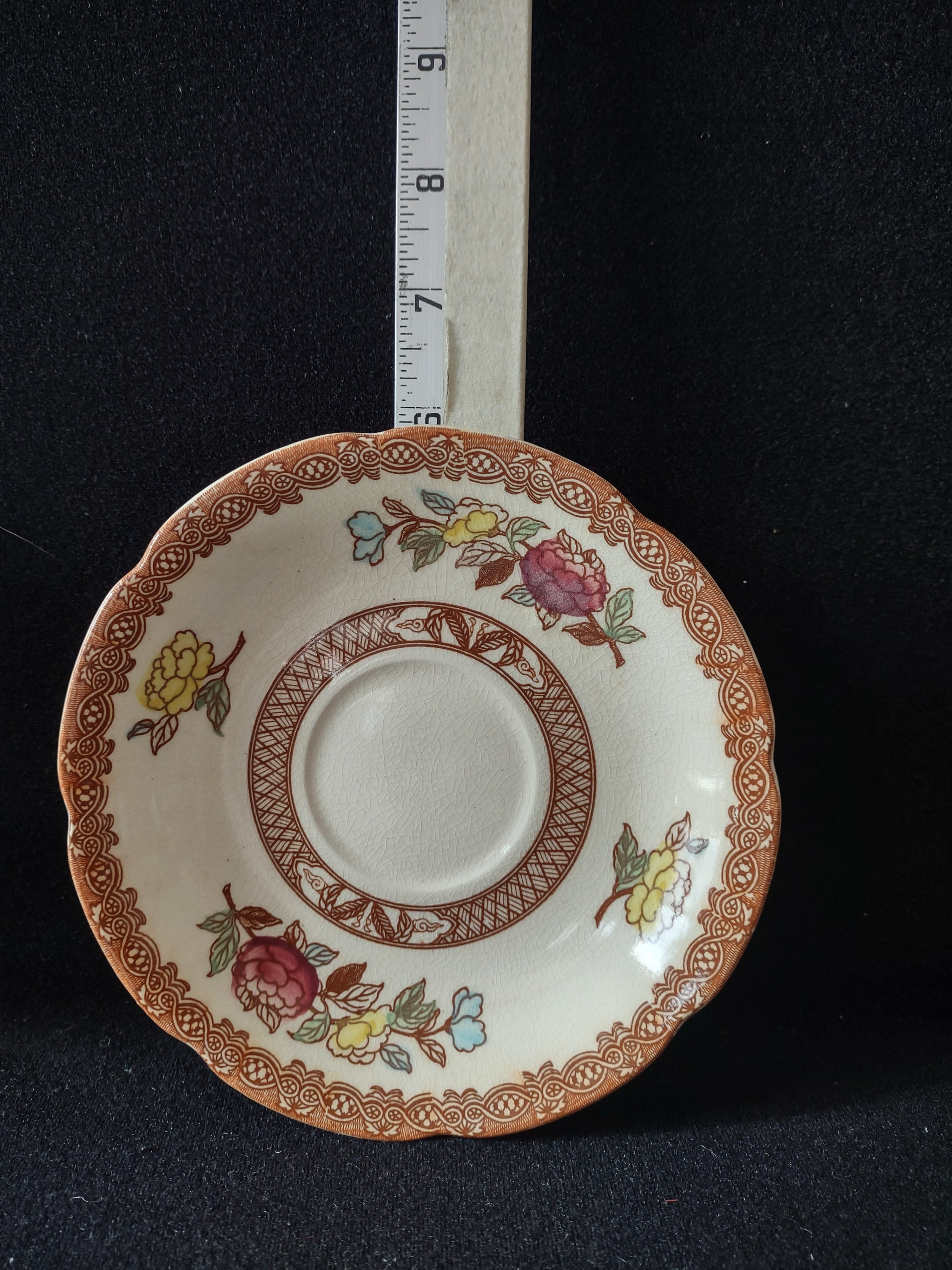 Vintage Maruta Japan Indian Tree Saucer Floral Brown White (Lot 5053)
