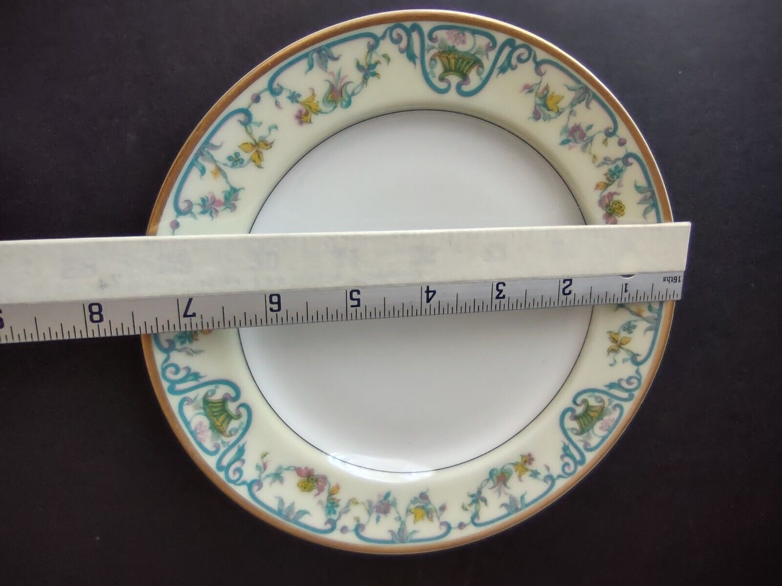 Haviland Limoges Blue Cream Yellow Flower Gold Trim Salad Plate 7-1/2" (lot 727)