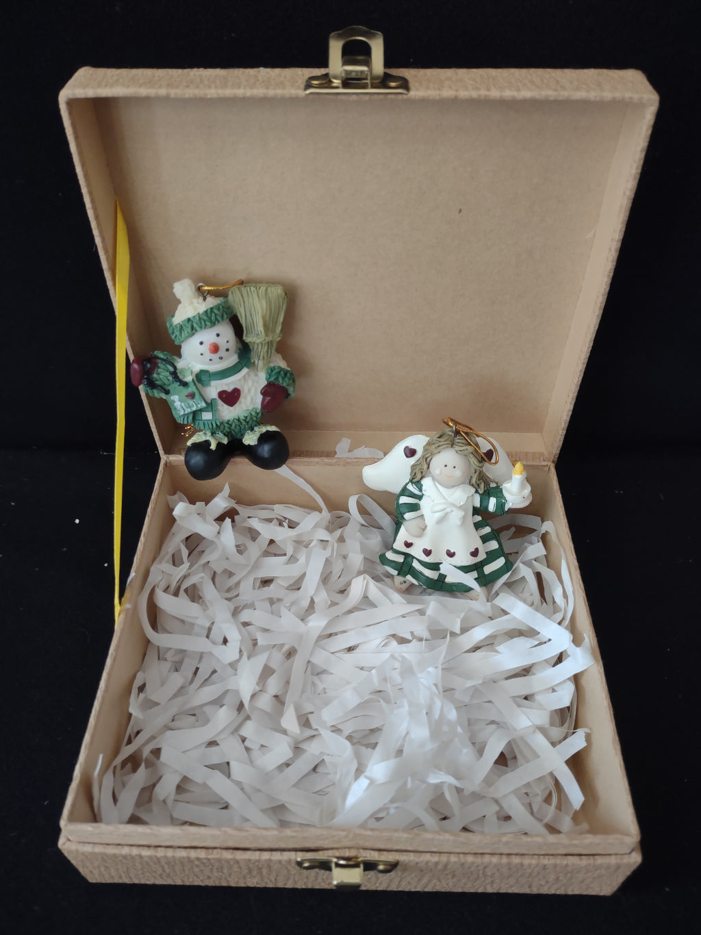 Vintage Felt Santa Snowmen Box 2 Snowmen 2 Angels 1 Santa Ornaments (Lot3707