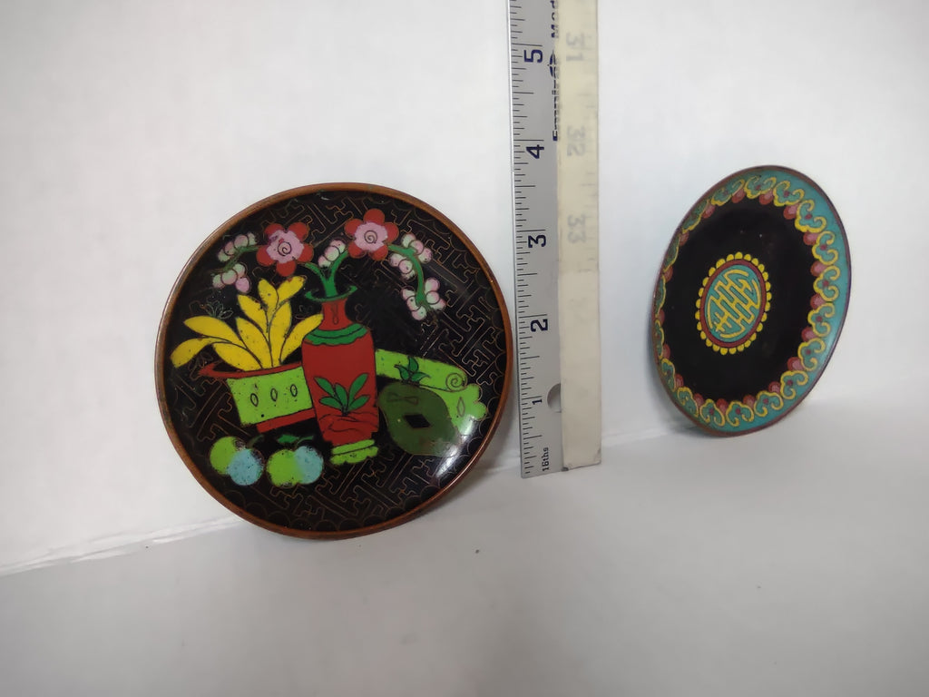 Vintage Set of 2 Chinese Metal Coaster Ashtray Dish Enameled (lot 5331)