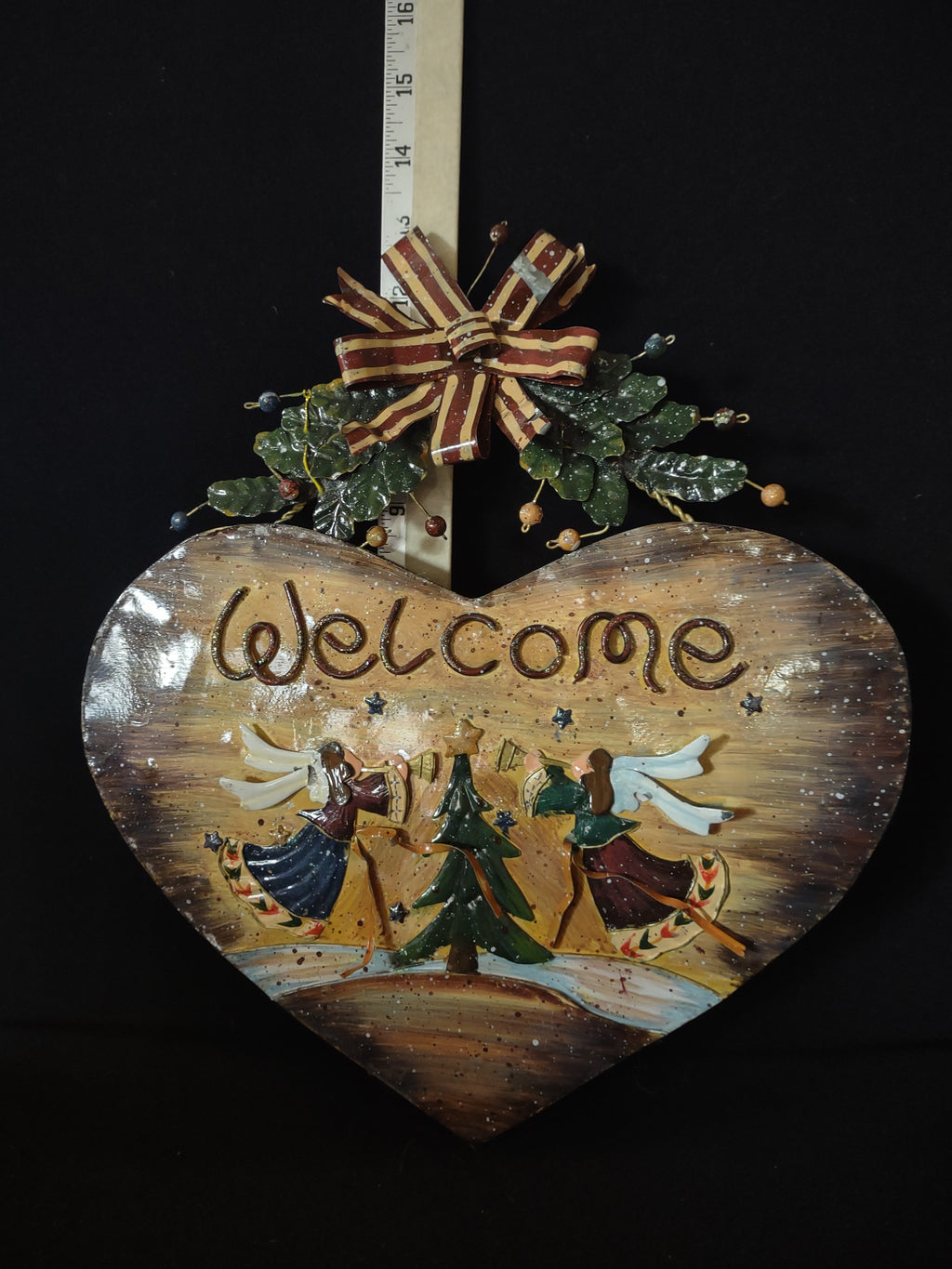 Rustic Christmas Metal Welcome Heart Wall Door Decoration Angel Trumpet (Lot4519