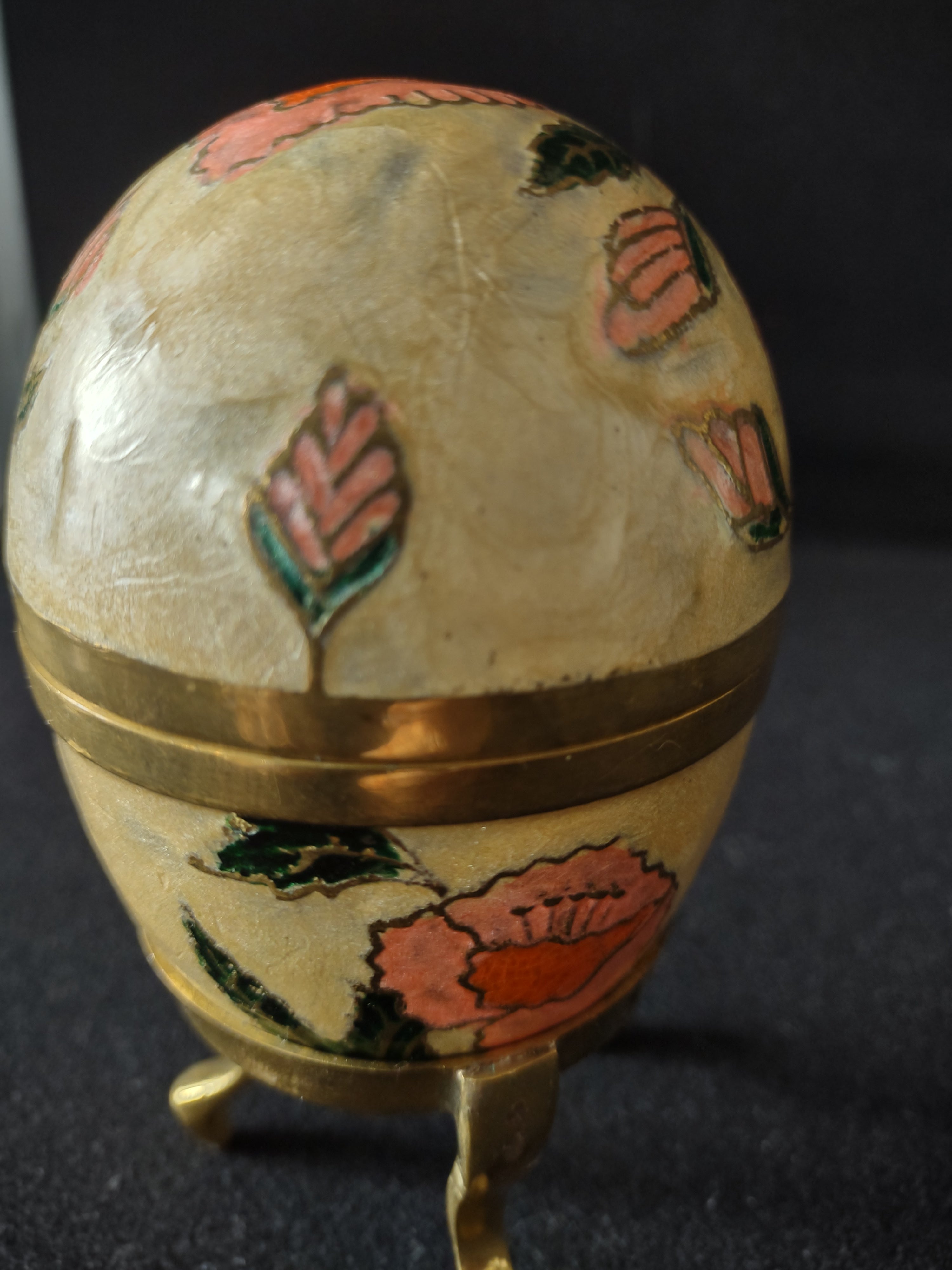 Vintage Enameled Brass Easter Egg Brass Stand Flowers Made in India (Lot 5063)