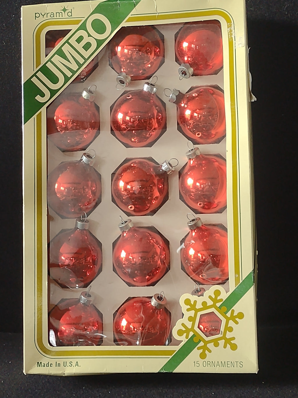 Vintage Christmas Pyramid Red Glass Ornaments 15 Original Box (Lot 4623)