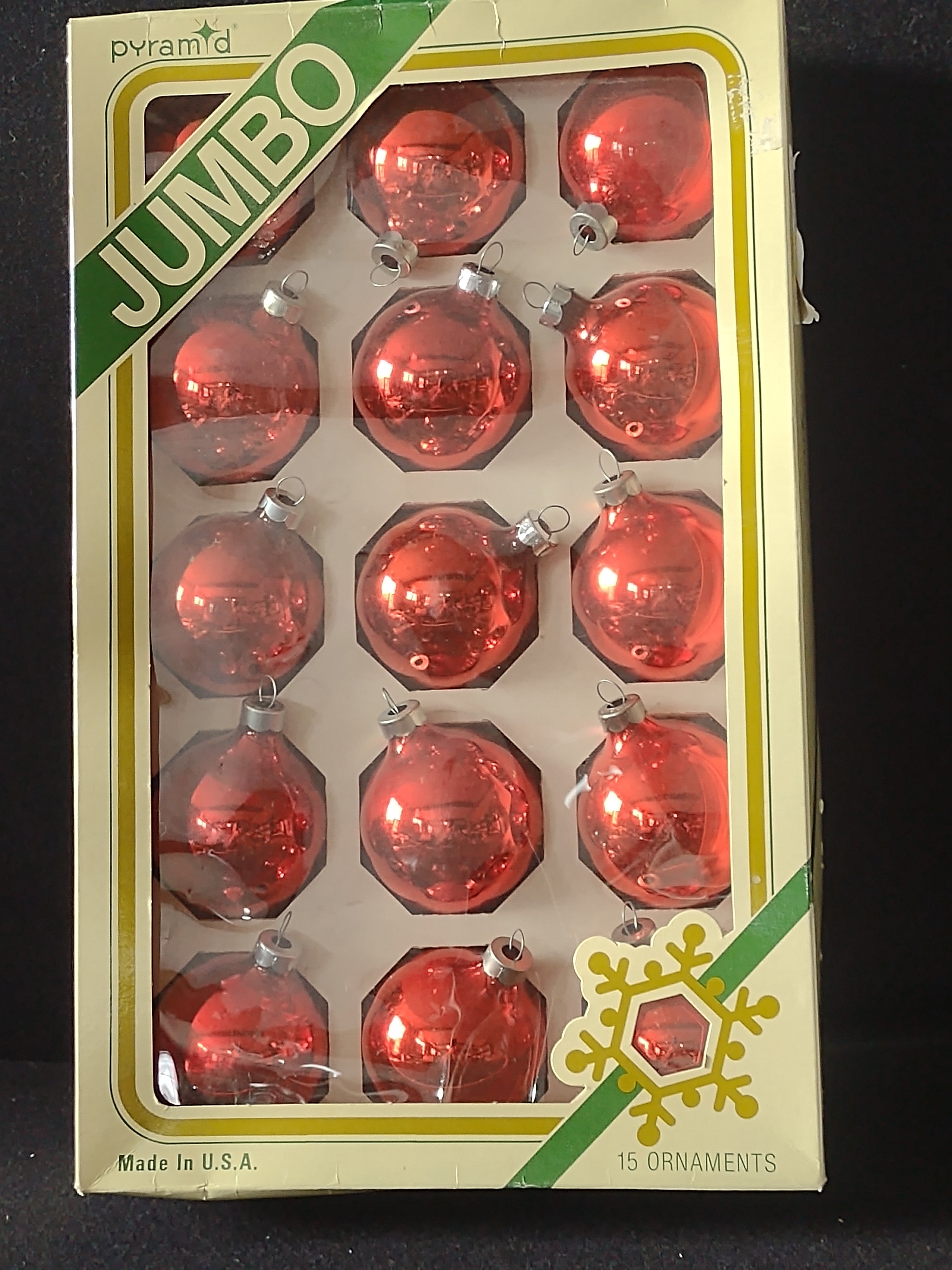 Vintage Christmas Pyramid Red Glass Ornaments 15 Original Box (Lot 4623)