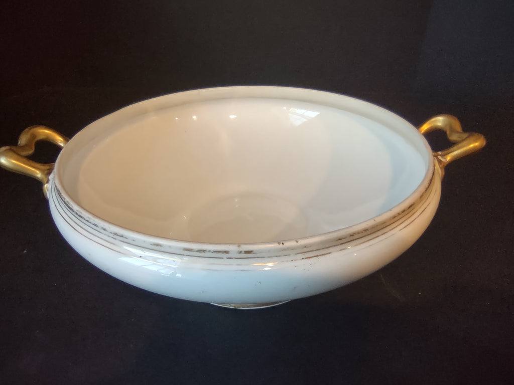 Wm. Guerin Limoges Round Serving Tureen NO LID White Gold Trim (lot 1079)