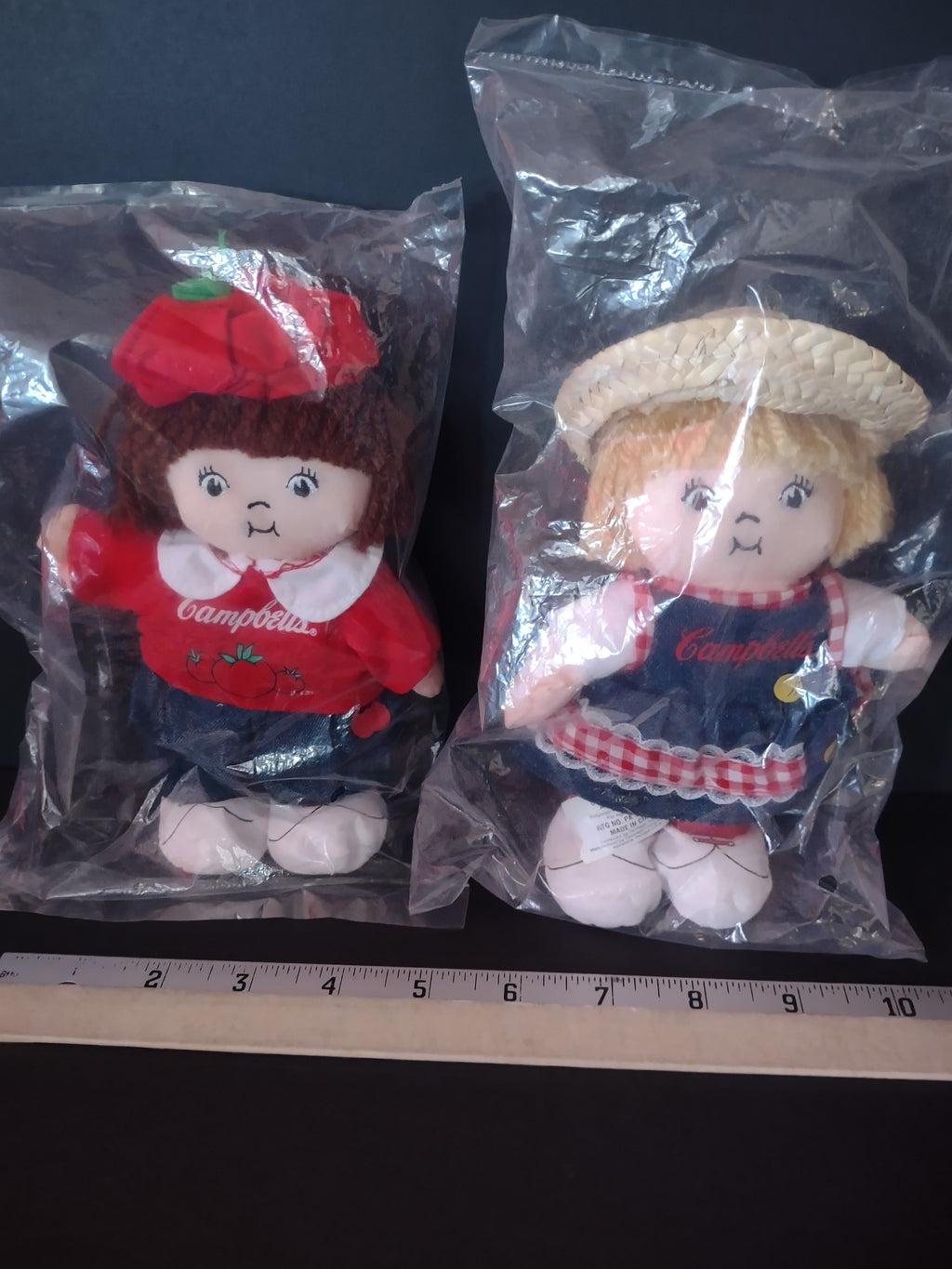 Vintage Campbells Soup Kids Beanbag Plush Toys Straw Hat Beret Set Of 2(Lot 4735