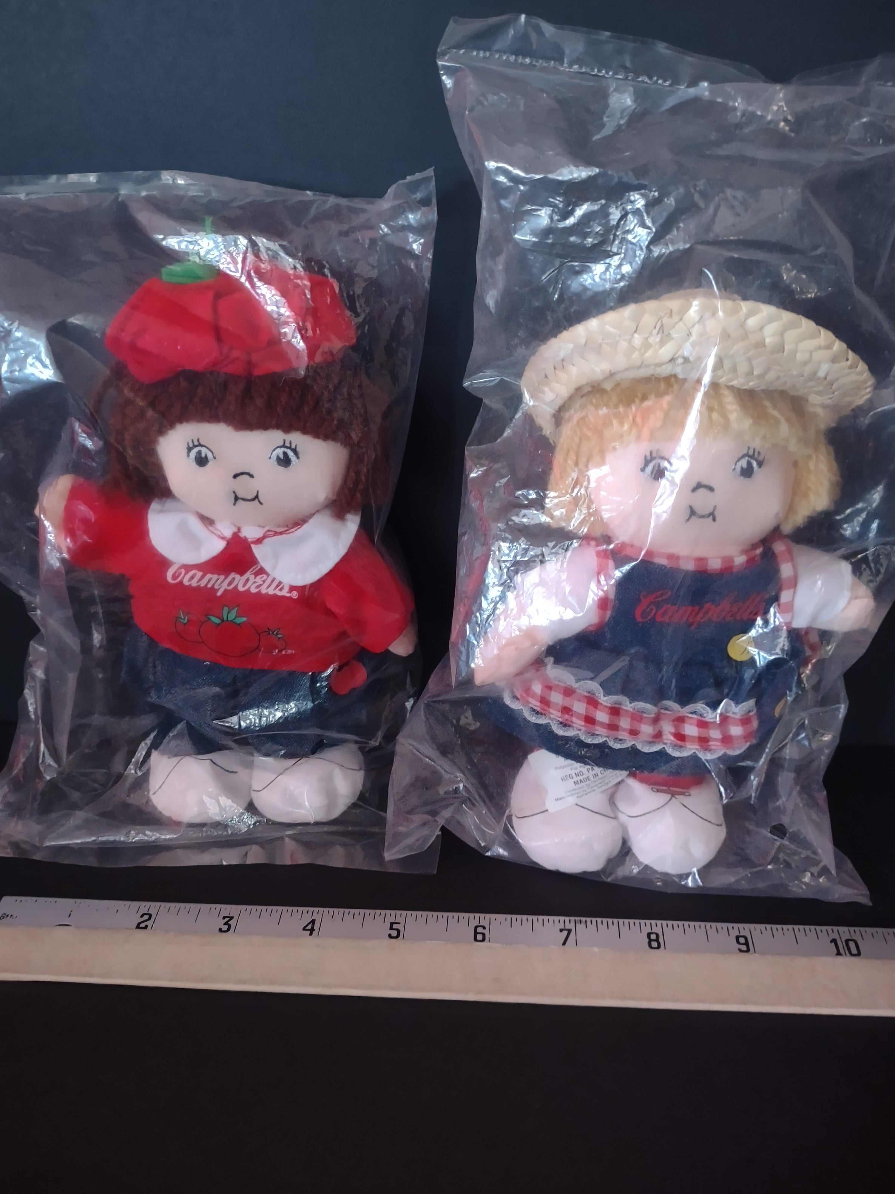 Vintage Campbells Soup Kids Beanbag Plush Toys Straw Hat Beret Set Of 2(Lot 4735