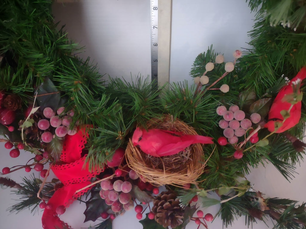 Vintage Christmas Wreath Red Birds Berries 19" (lot 1213)