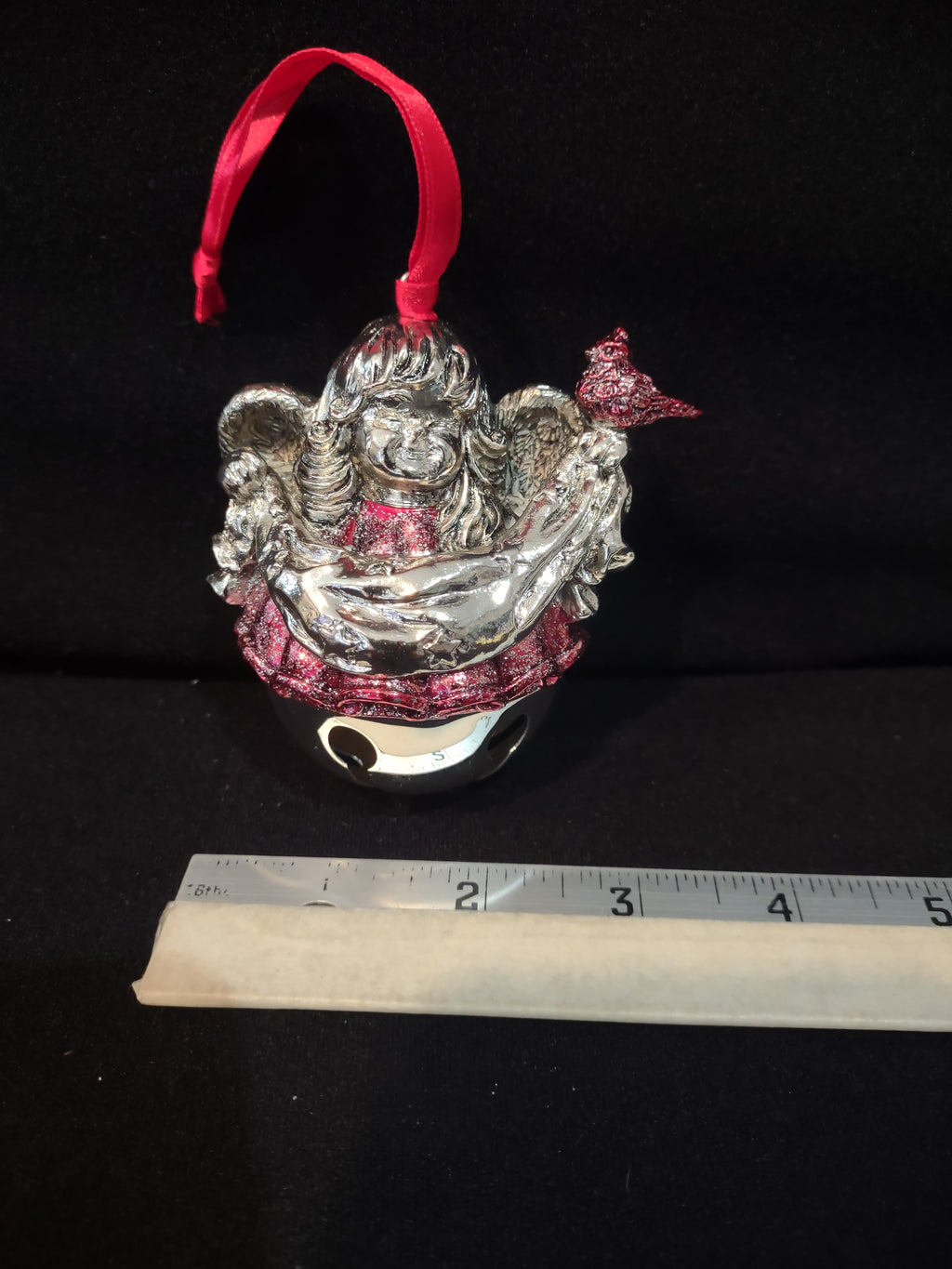 Christmas Silver Plated Angel Bell Ornament Red Robe Cardinal (Lot 4093)