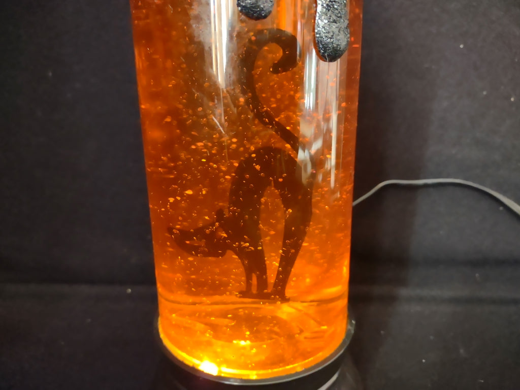 Halloween Electric Candle Lamp Orange Black Cat Light Up (lot 2529j)