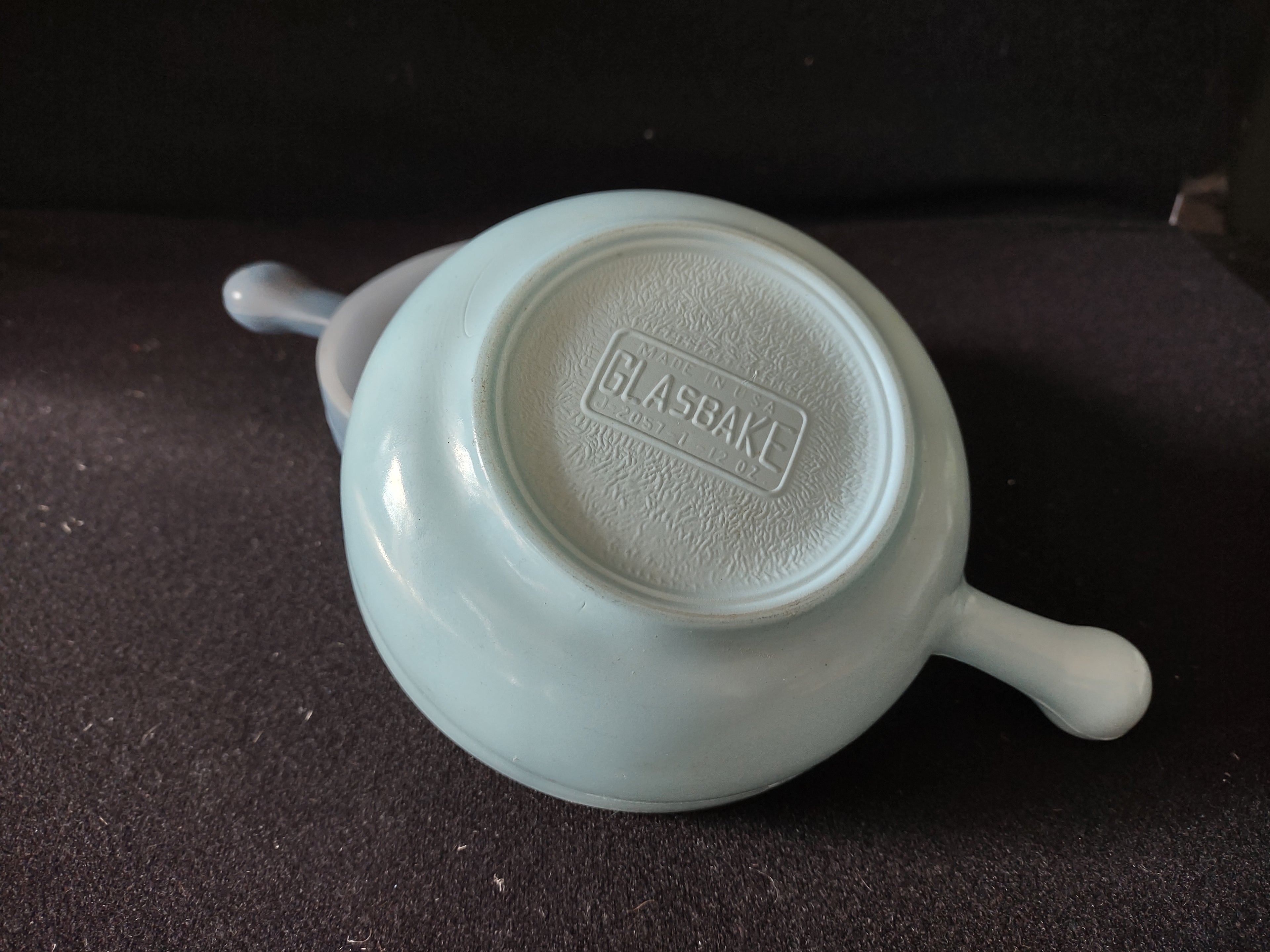 Vintage Milk Glass Glasbake USA Soup Bowl Blue x 2 (lot 5215)