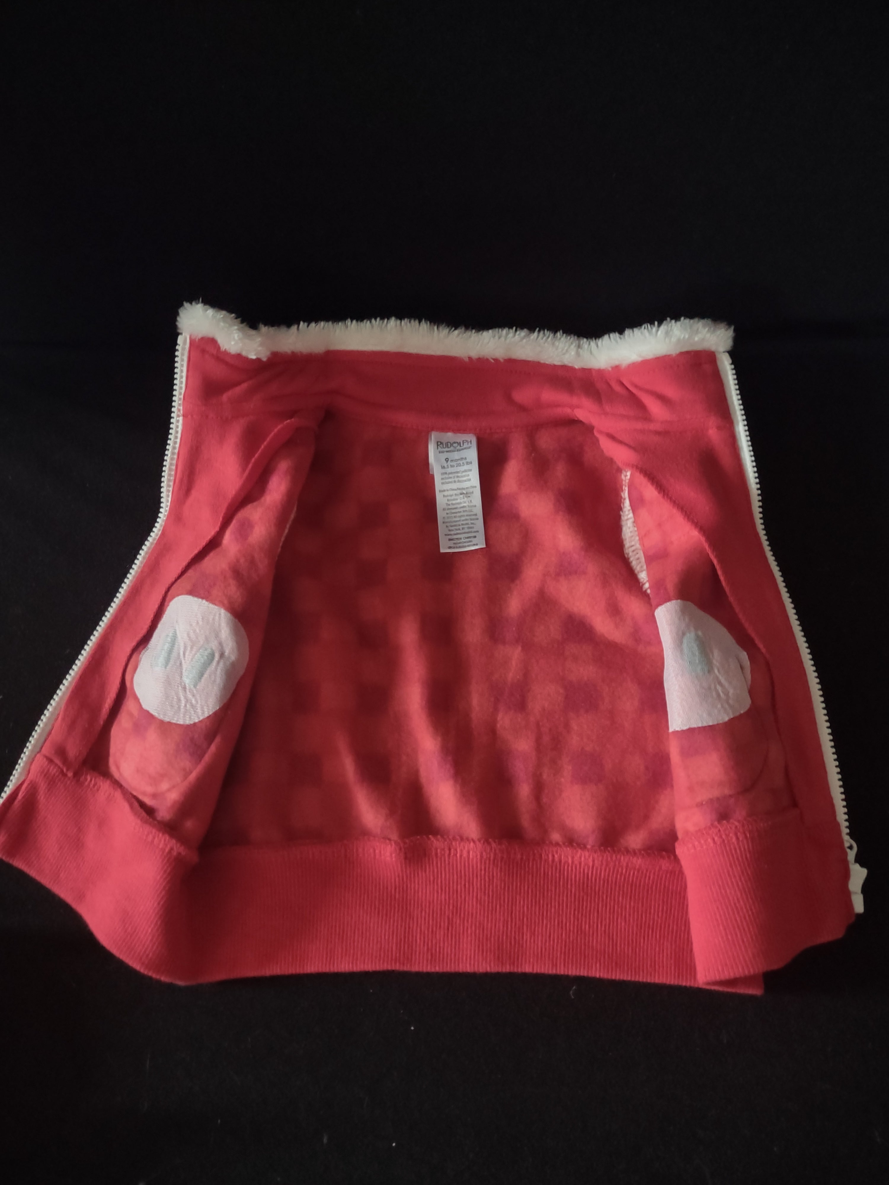 Infant Christmas Rudolph Fur Trimmed Zipper Vest Slippers 9 Month (Lot 4541)