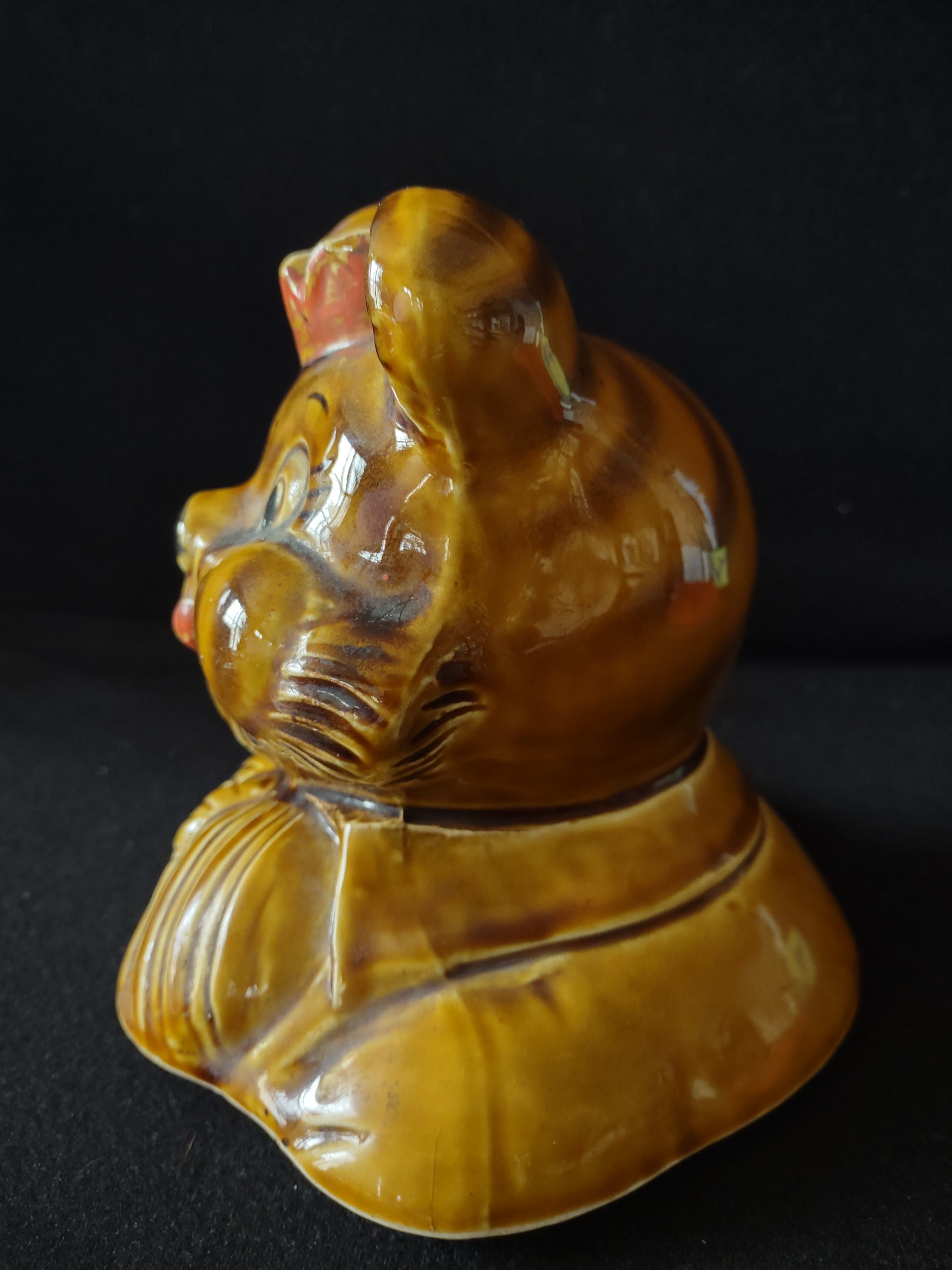 Vintage Ceramic Cookie Jar LID ONLY Japanese King Brown Bear (Lot 5294)