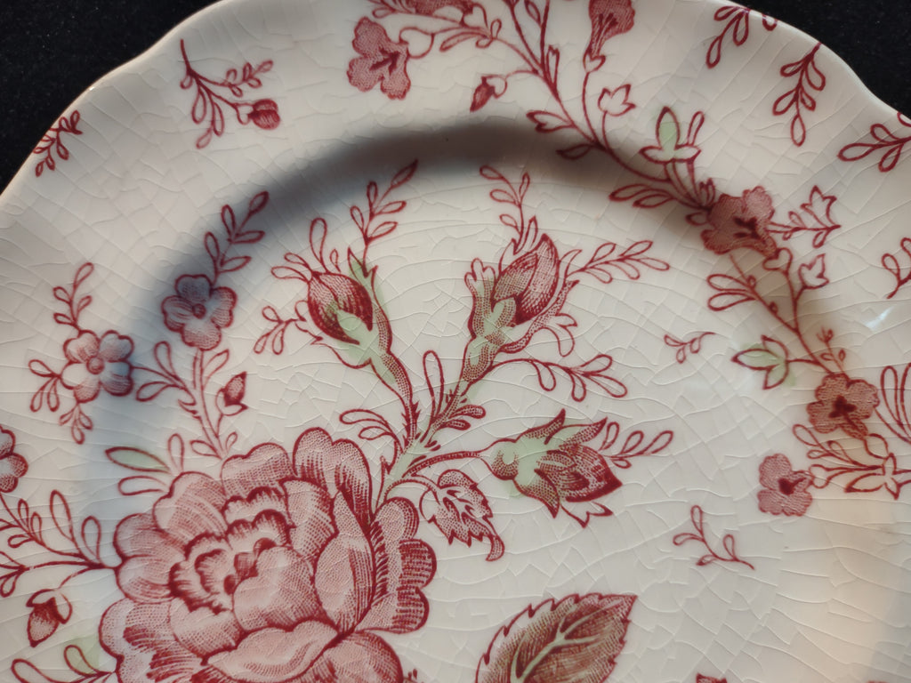 Vintage Small Plate CRAZING Rose Chintz Johnson Bros Black Stamp (lot 5698)